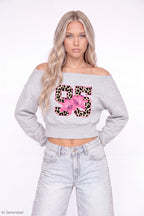 Fleece Off Shoulder Graphic Sweatshirt