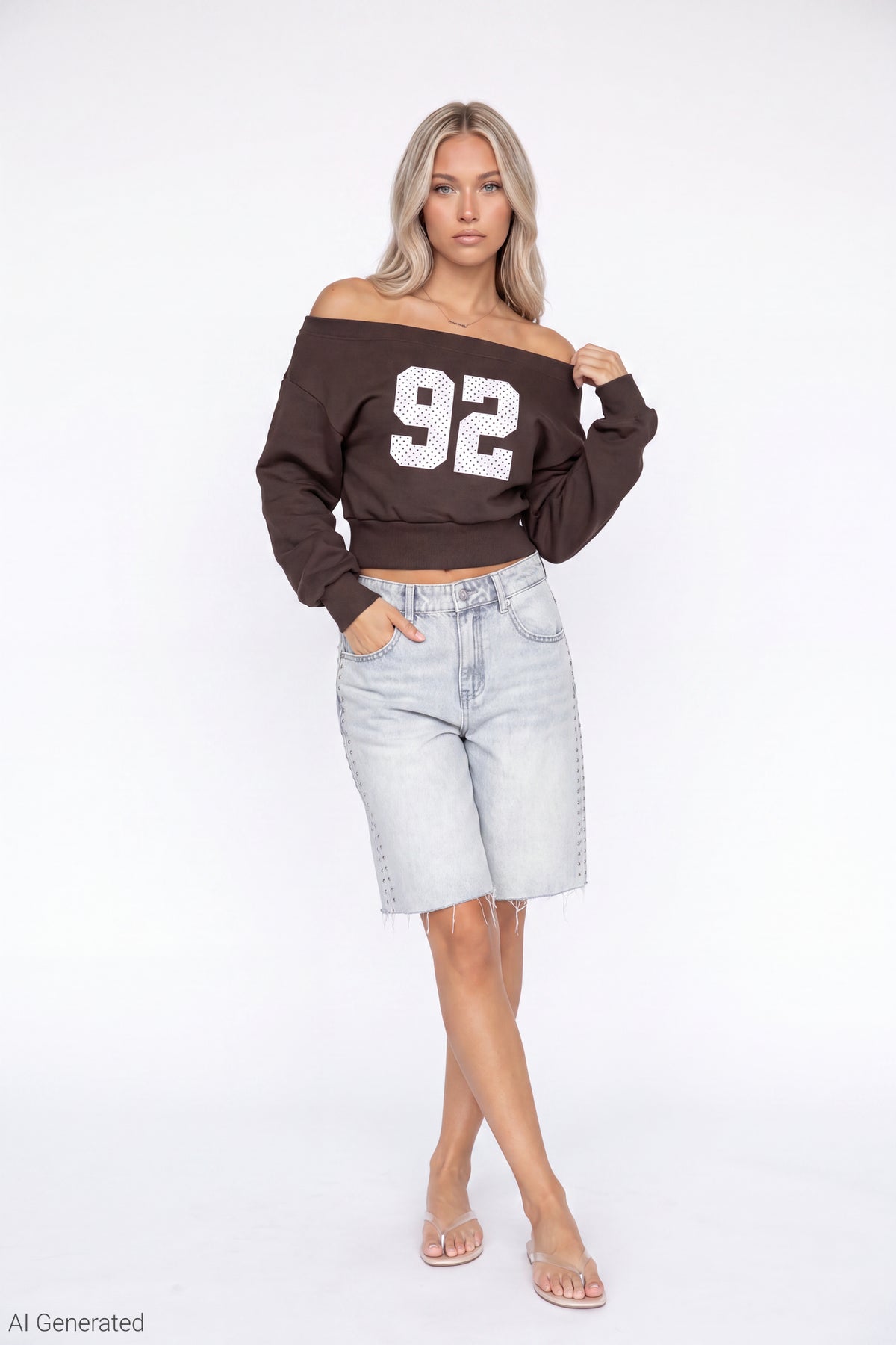 Alt View 2. Fleece Off Shoulder Graphic Sweatshirt - Brown