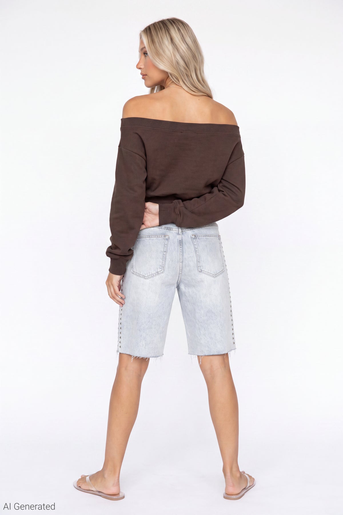 Alt View 3. Fleece Off Shoulder Graphic Sweatshirt - Brown