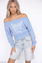 Fleece Off Shoulder Graphic Sweatshirt