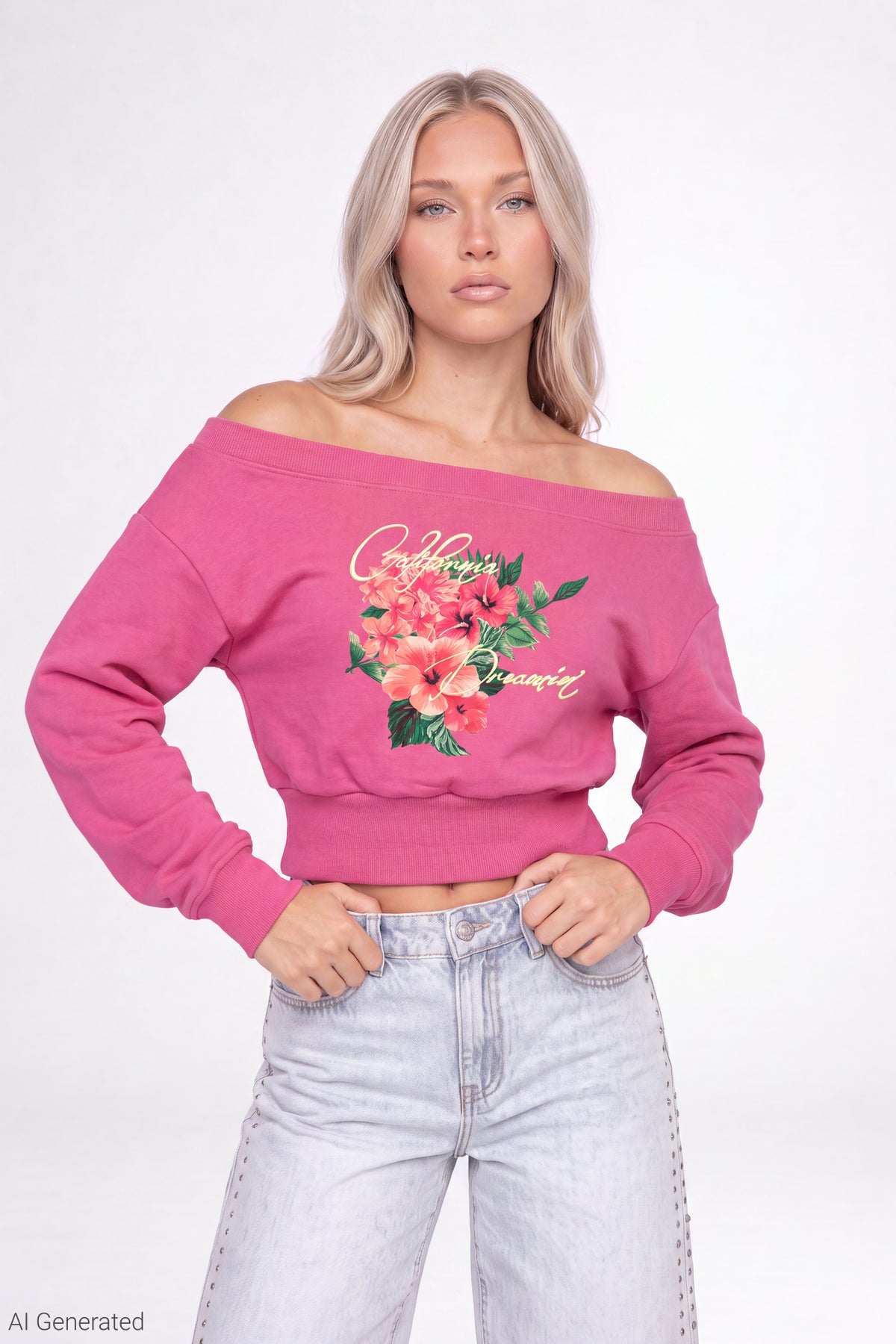 Fleece Off Shoulder Graphic Sweatshirt - Purple