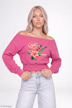 Fleece Off Shoulder Graphic Sweatshirt