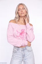 Fleece Off Shoulder Graphic Sweatshirt