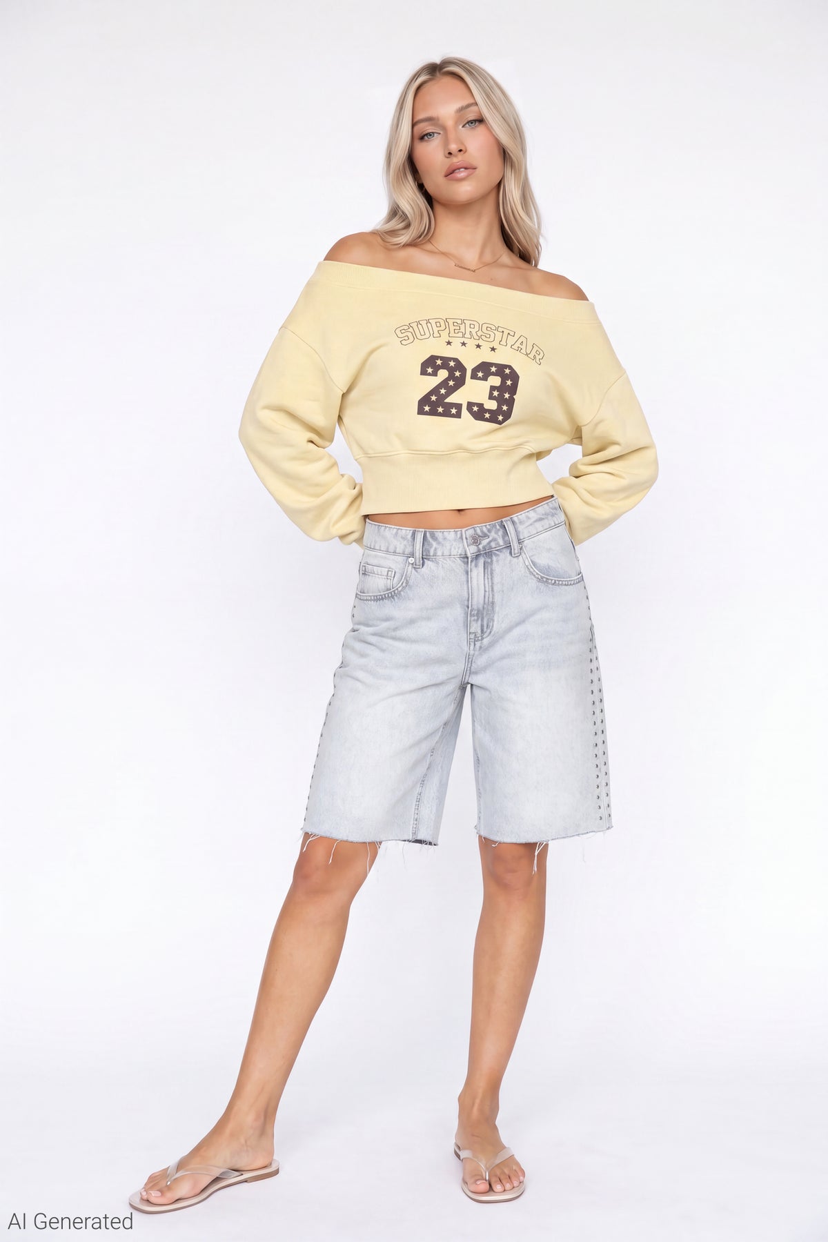 Alt View 2. Fleece Off Shoulder Graphic Sweatshirt - Yellow
