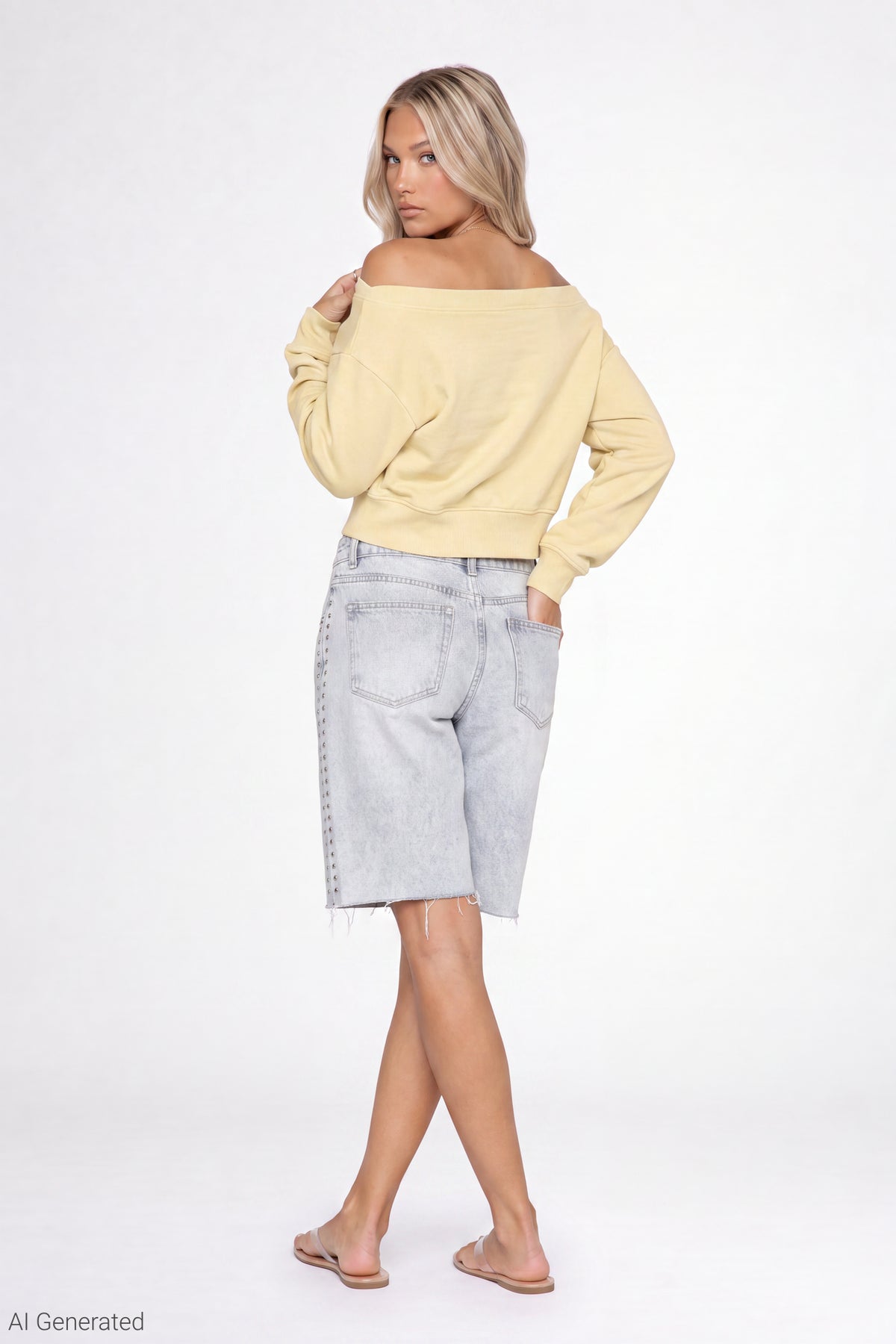 Alt View 3. Fleece Off Shoulder Graphic Sweatshirt - Yellow