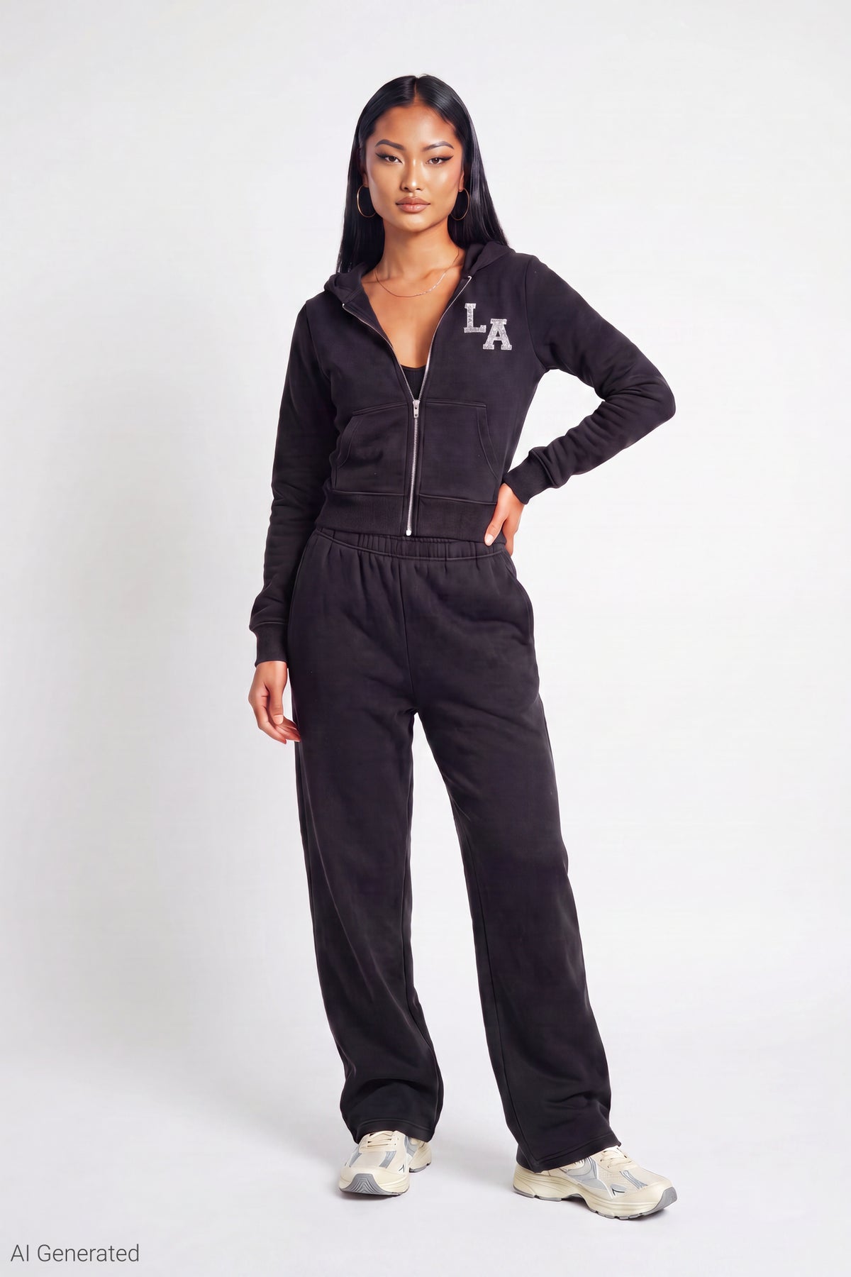 Alt View 2. Fleece Graphic Zip Hoodie - Black