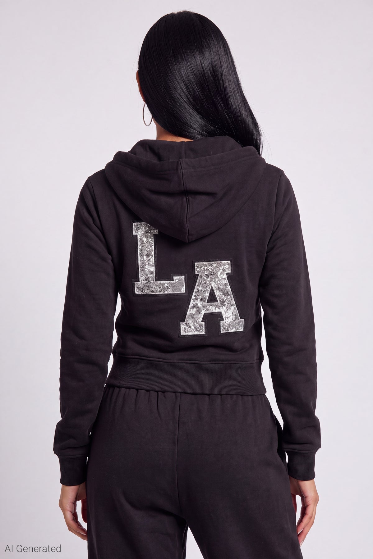 Alt View 4. Fleece Graphic Zip Hoodie - Black