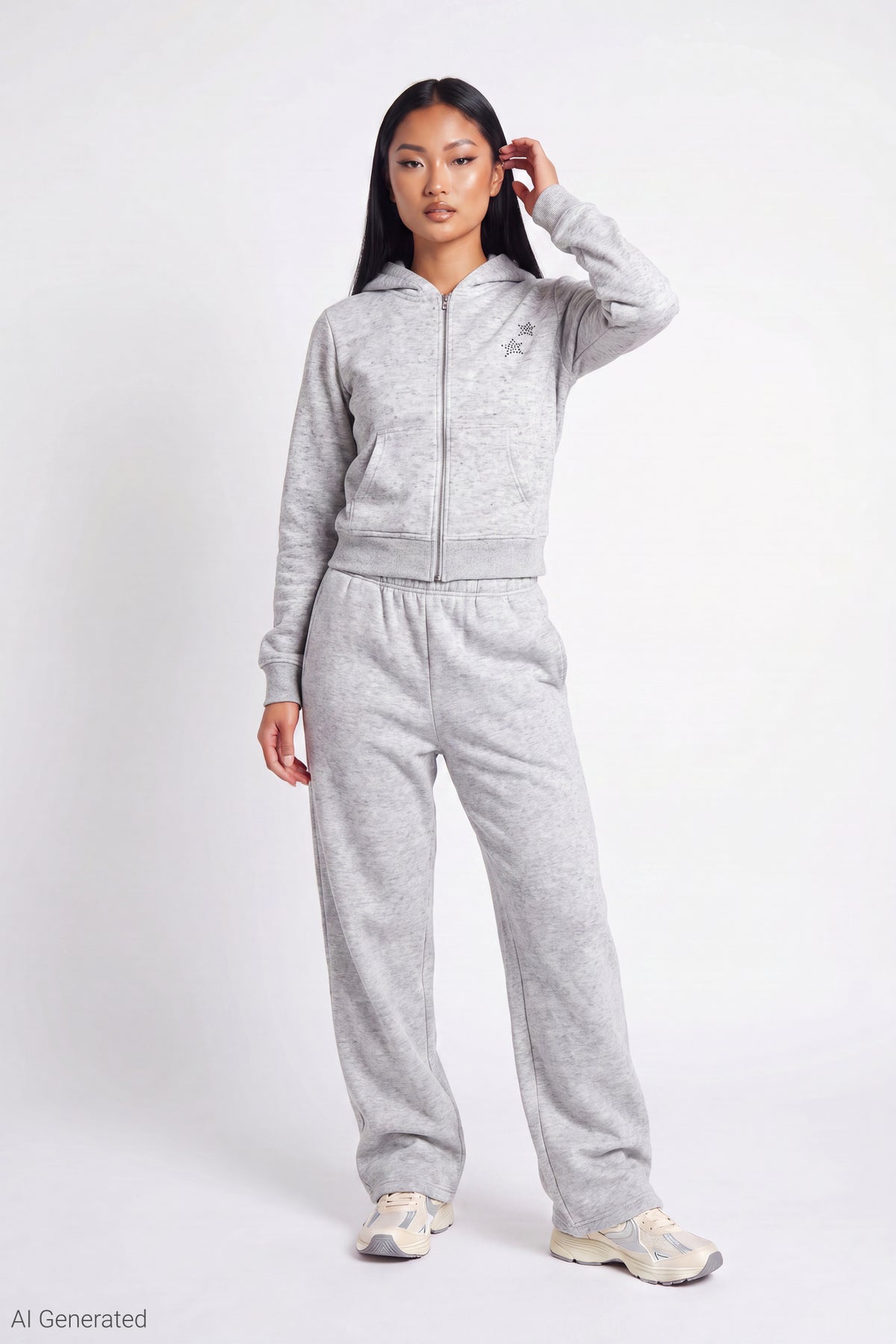 Alt View 2. Fleece Graphic Zip Hoodie - Light Grey