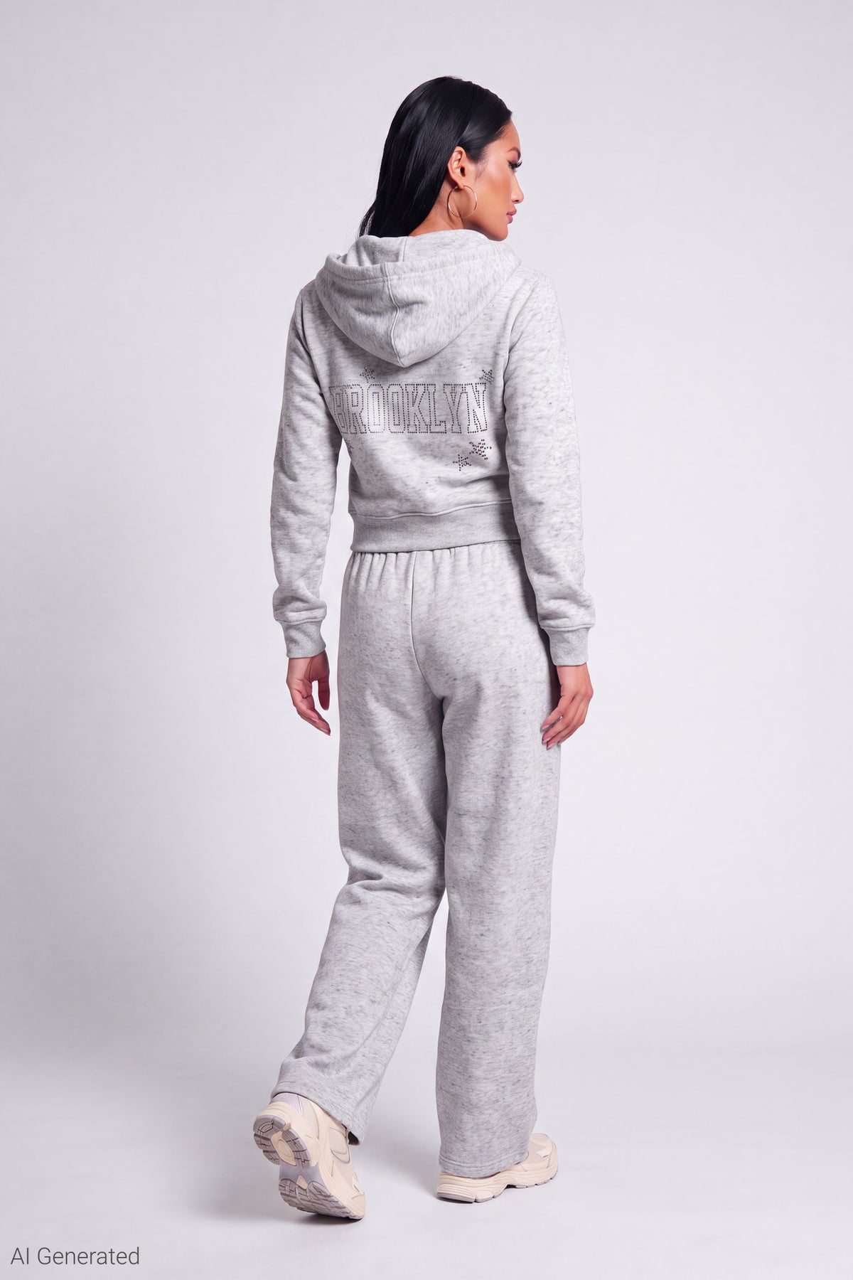 Alt View 3. Fleece Graphic Zip Hoodie - Light Grey