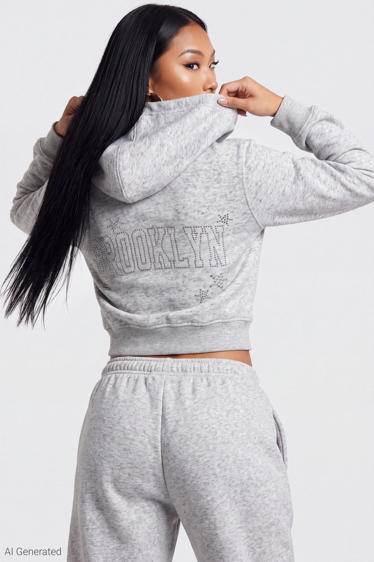 Alt View 4. Fleece Graphic Zip Hoodie - Light Grey
