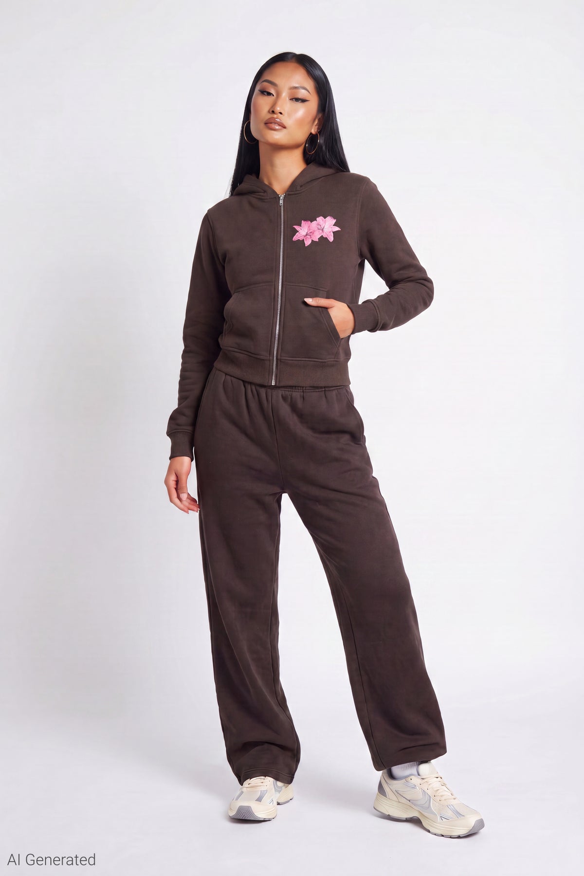 Alt View 2. Fleece Graphic Zip Hoodie - Brown