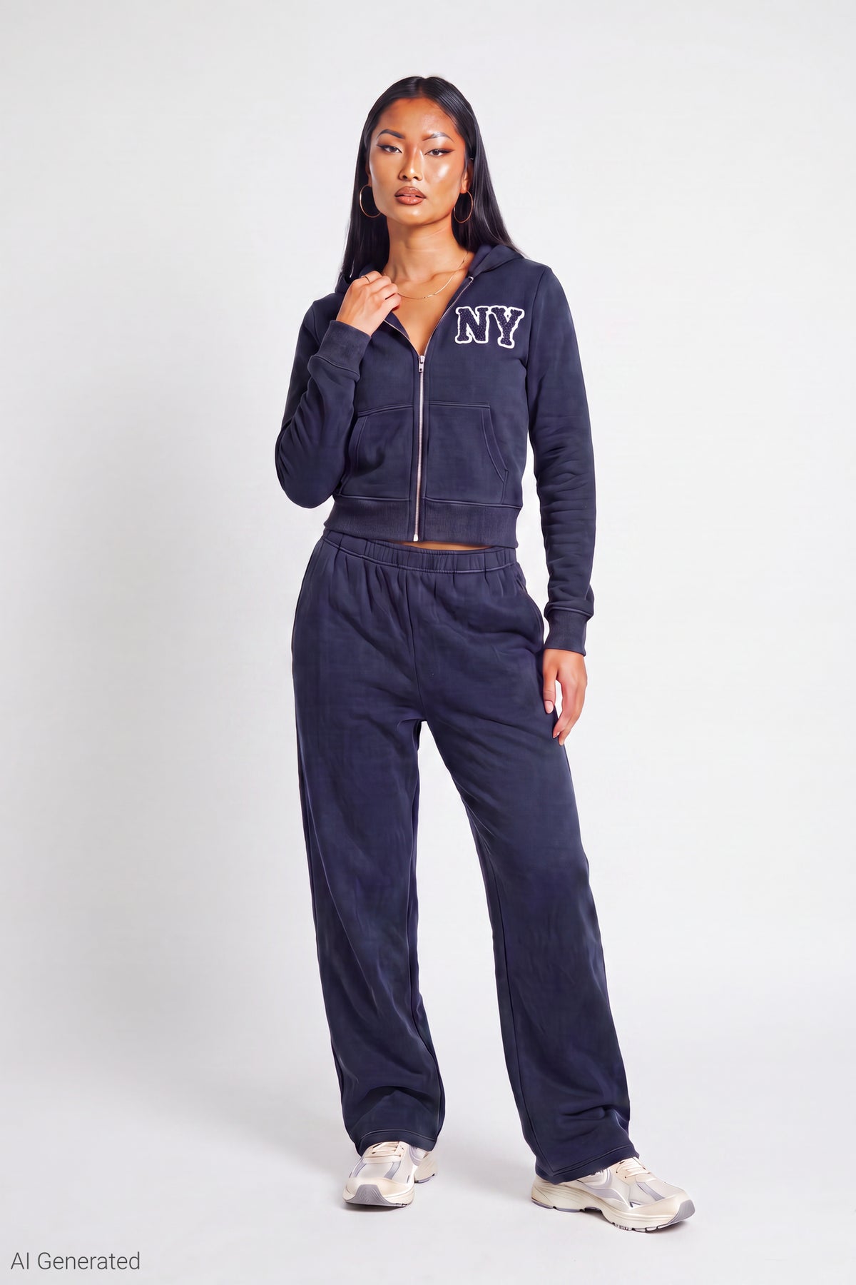 Alt View 2. Fleece Graphic Zip Hoodie - Dark Blue
