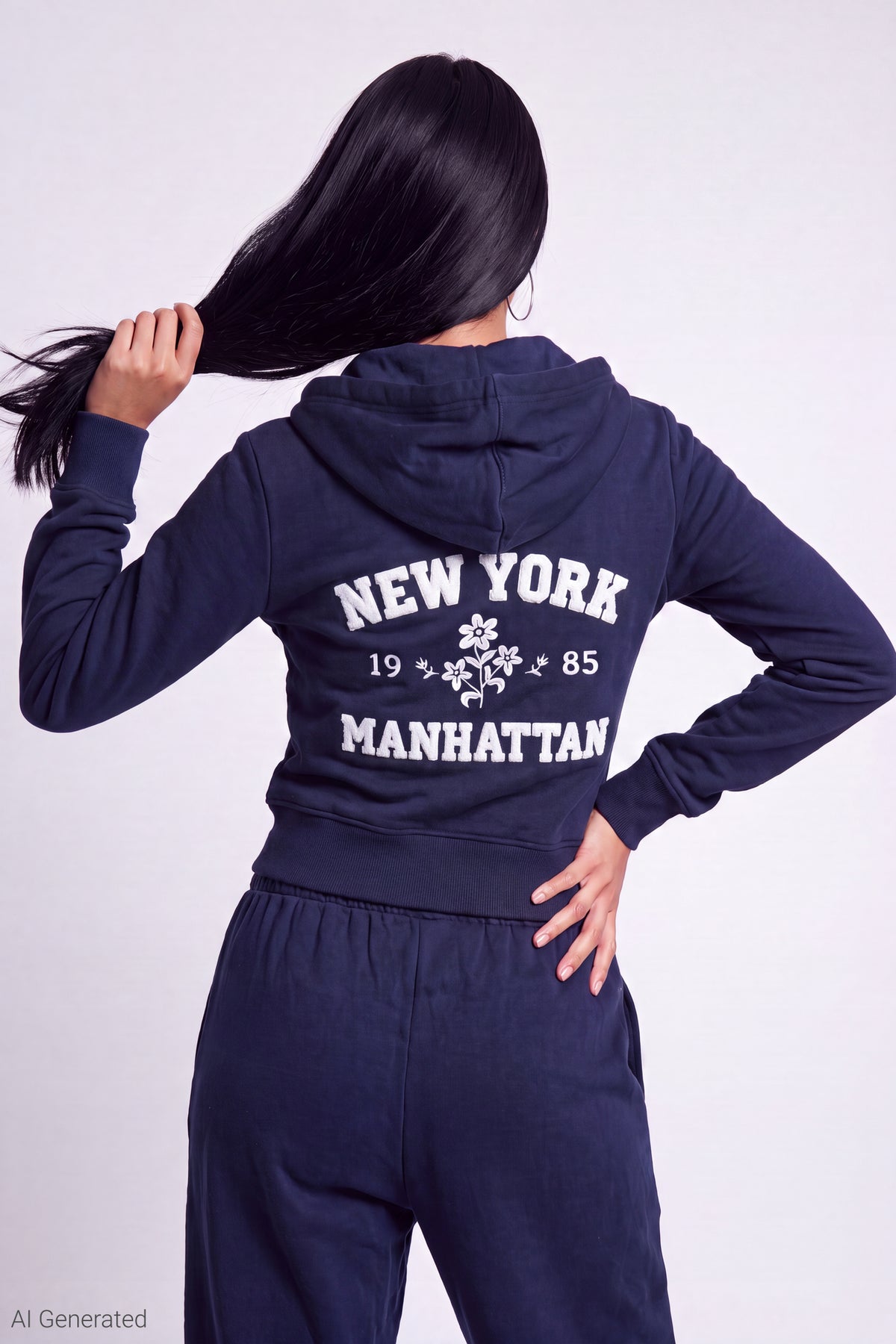 Alt View 4. Fleece Graphic Zip Hoodie - Dark Blue