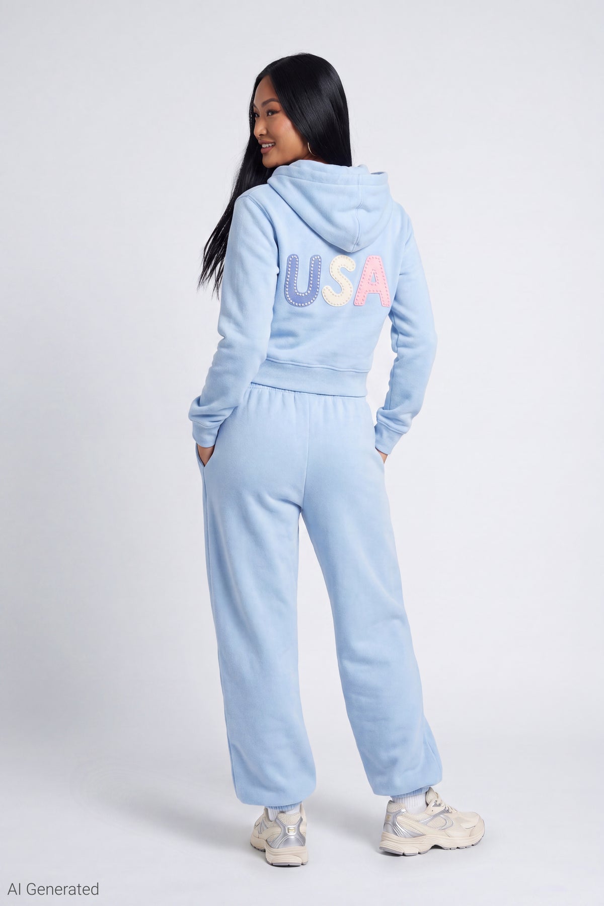 Alt View 3. Fleece Graphic Zip Hoodie - Light Blue
