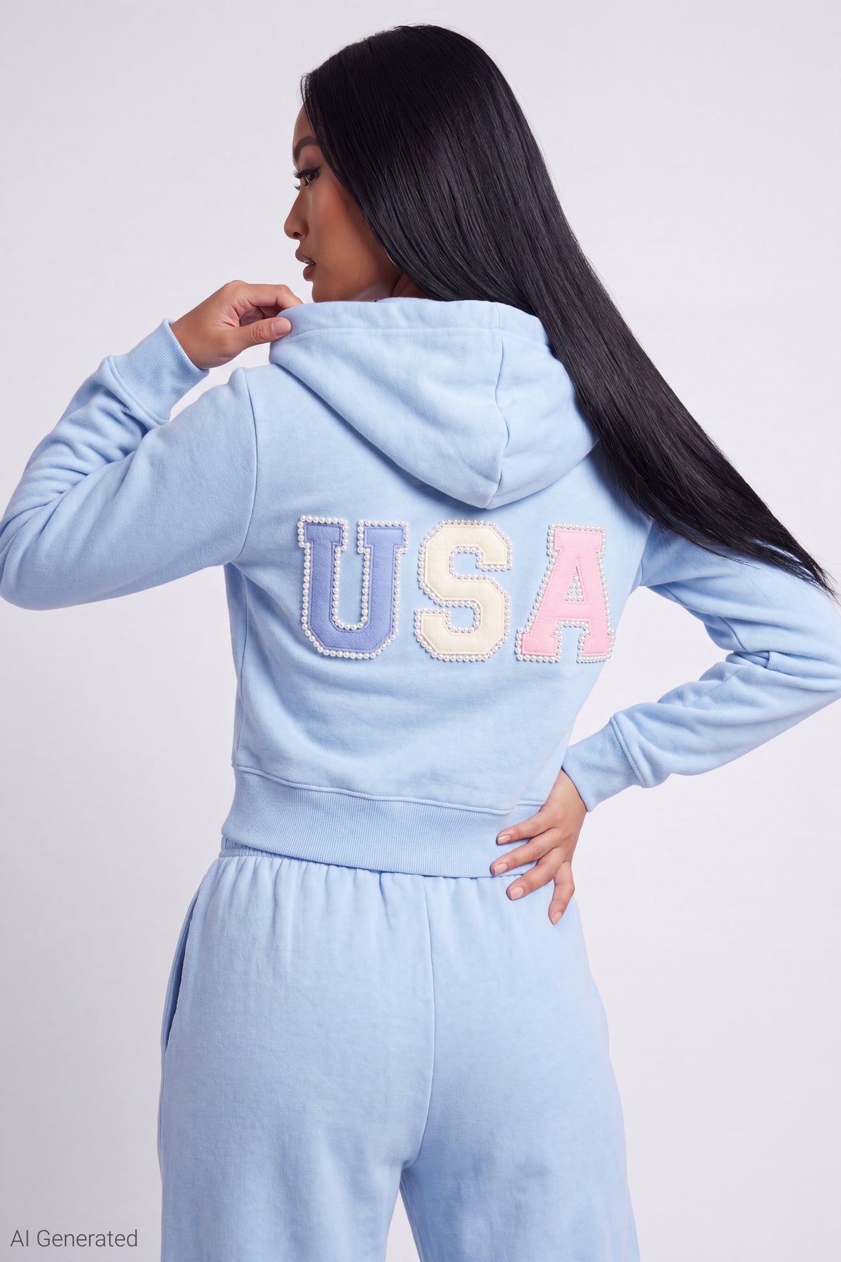 Alt View 4. Fleece Graphic Zip Hoodie - Light Blue