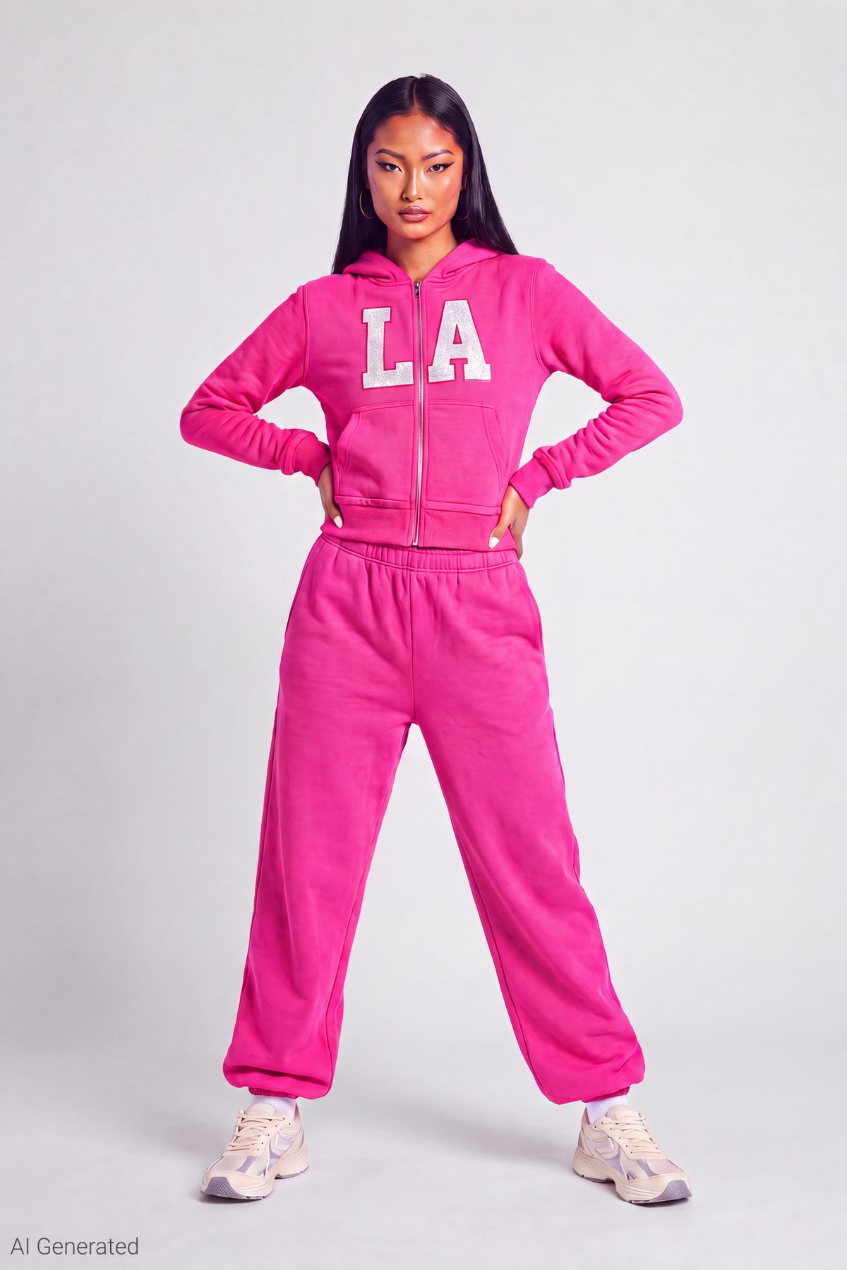 Alt View 2. Fleece Graphic Zip Hoodie - Magenta
