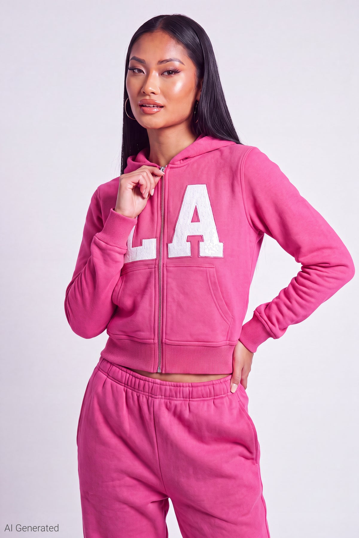 Fleece Graphic Zip Hoodie - Magenta