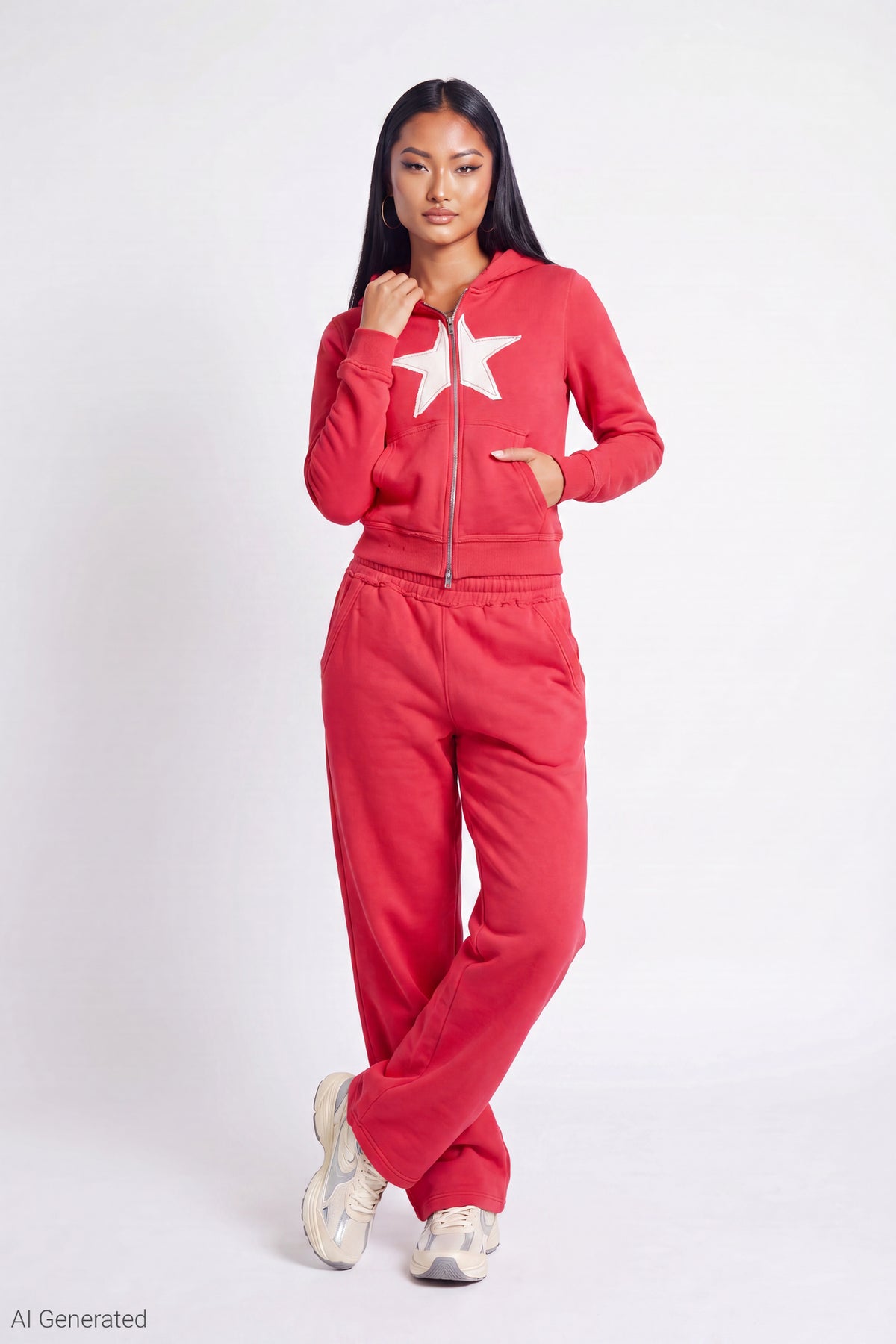Alt View 2. Fleece Graphic Zip Hoodie - Red