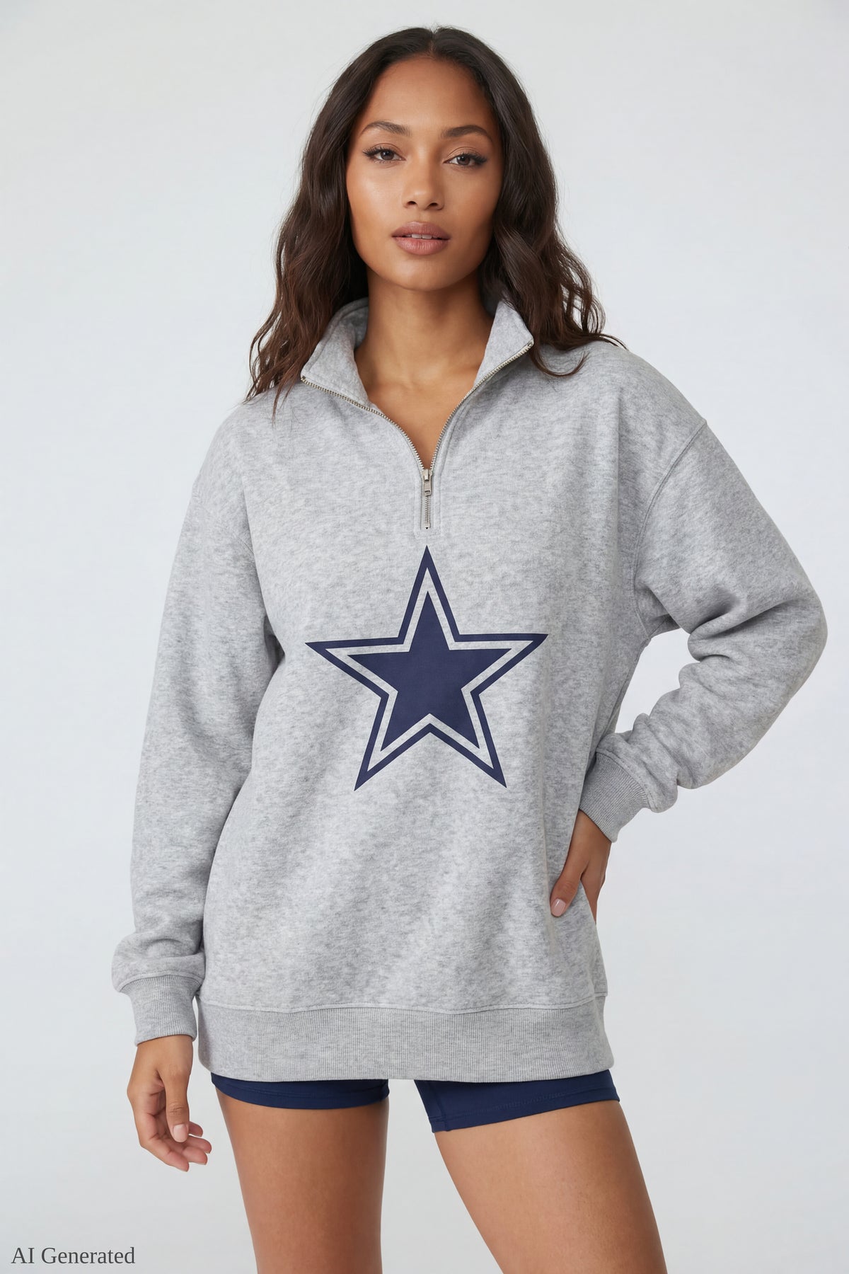 Fleece Graphic Quarter Zip Sweatshirt - Heather Grey