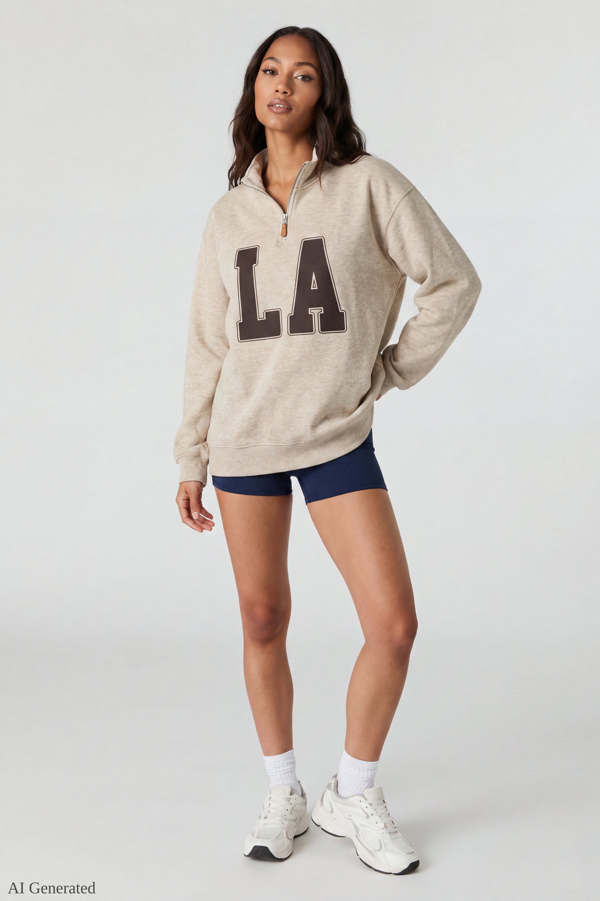 Alt View 2. Fleece Graphic Quarter Zip Sweatshirt - Oatmeal