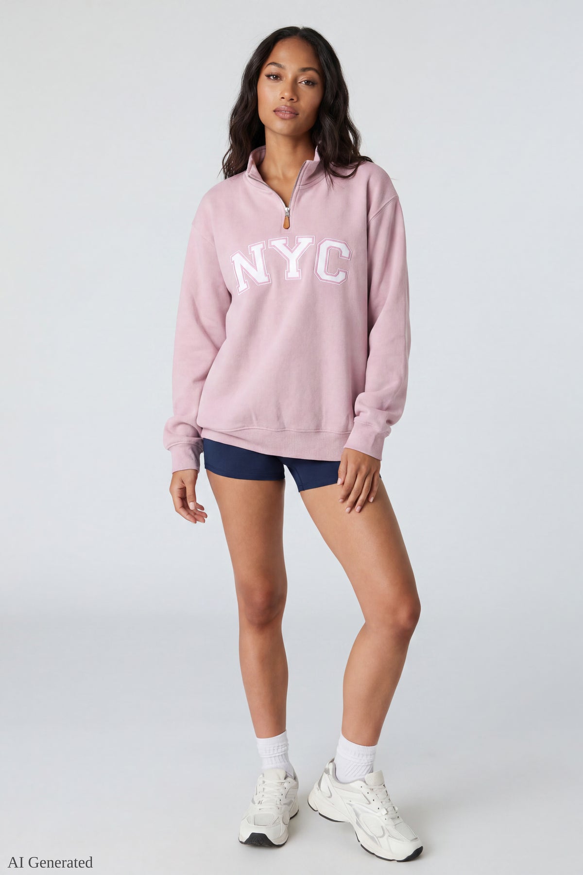 Alt View 2. Fleece Graphic Quarter Zip Sweatshirt - Pink