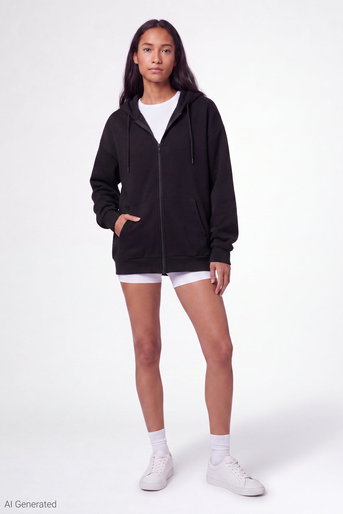Alt View 2. Fleece Zip Hoodie - Black