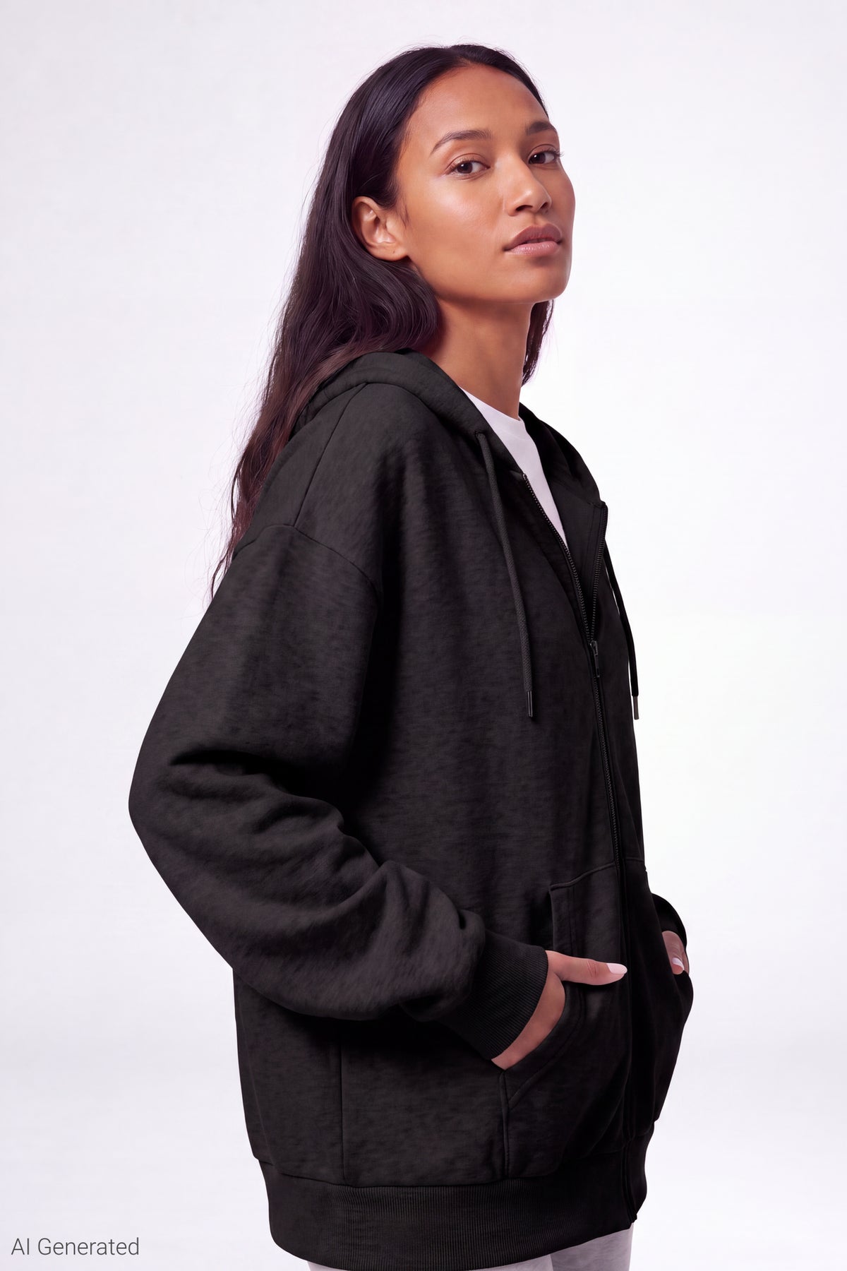 Fleece Zip Hoodie - Black