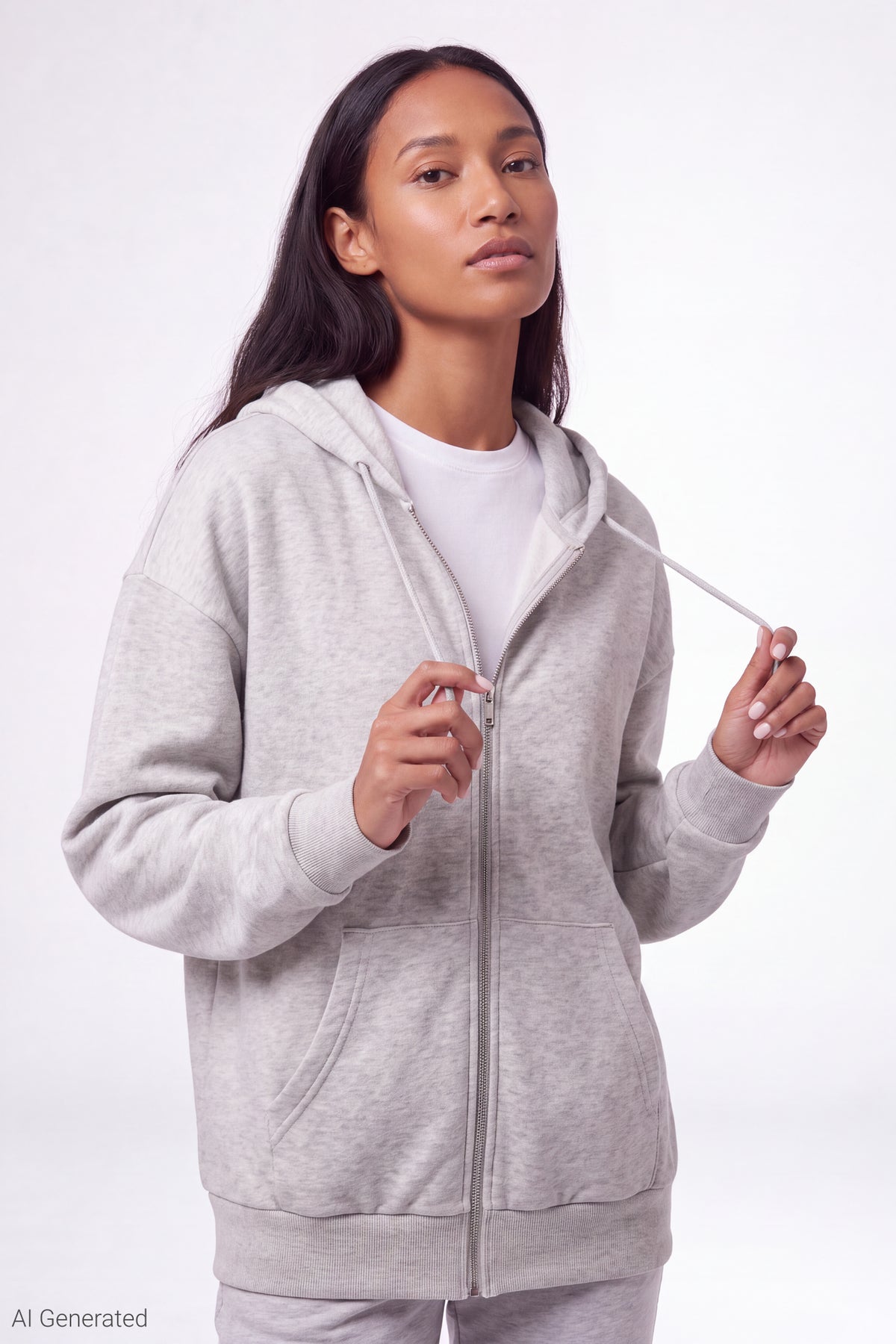 Fleece Zip Hoodie - Heather Grey