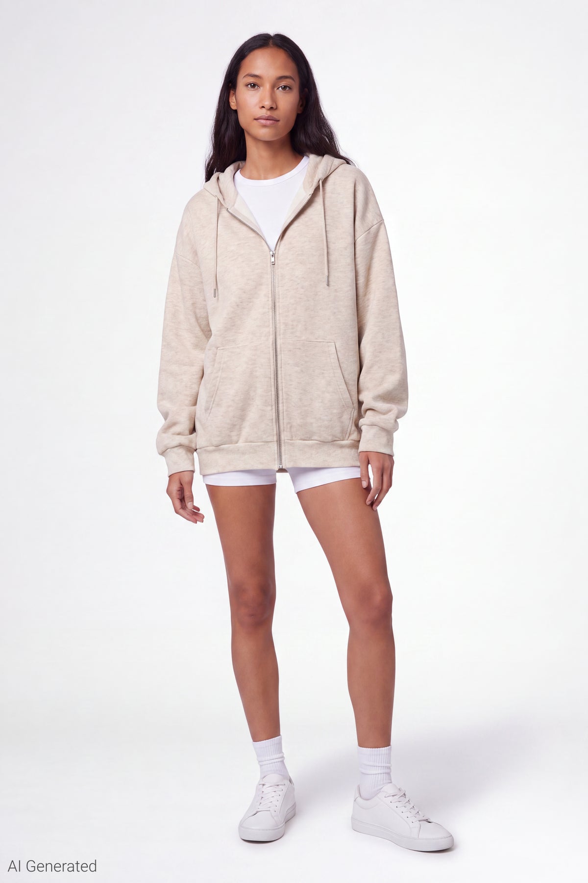 Alt View 2. Fleece Zip Hoodie - Oatmeal