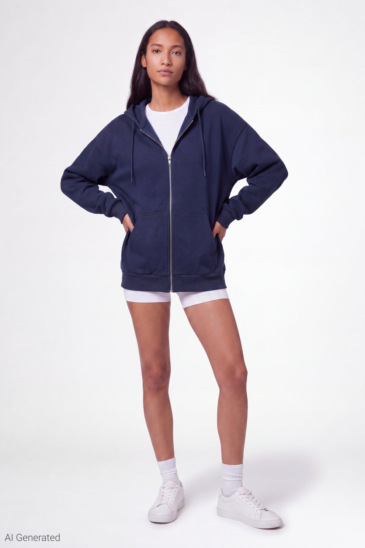 Alt View 2. Fleece Zip Hoodie - Navy