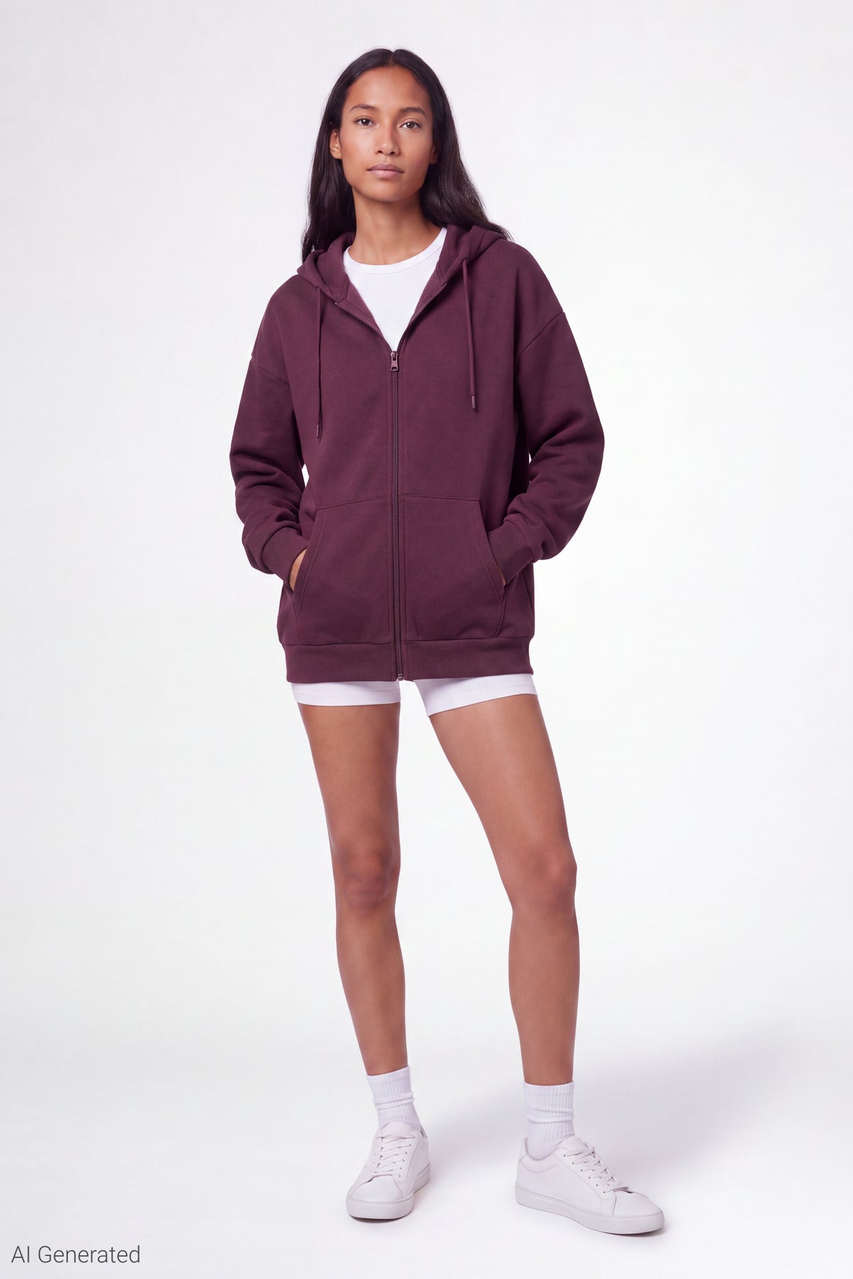 Alt View 2. Fleece Zip Hoodie - Dark Purple