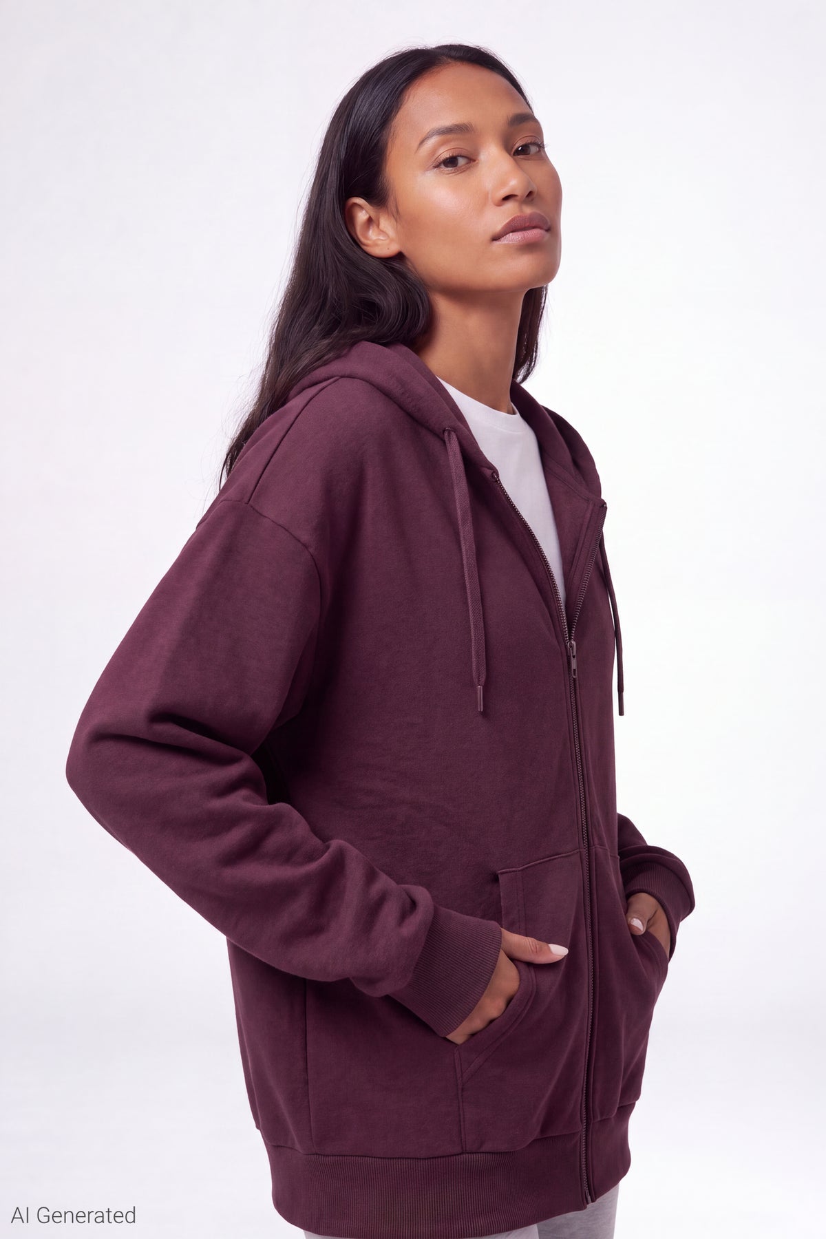 Fleece Zip Hoodie - Dark Purple