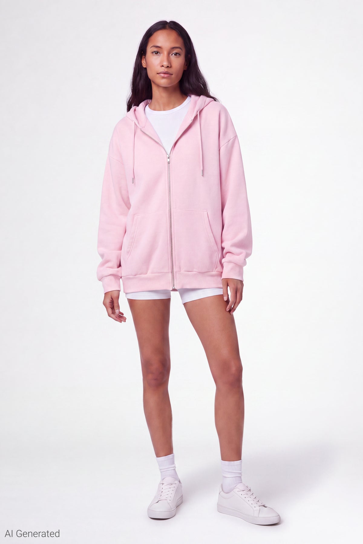 Alt View 2. Fleece Zip Hoodie - Light Pink