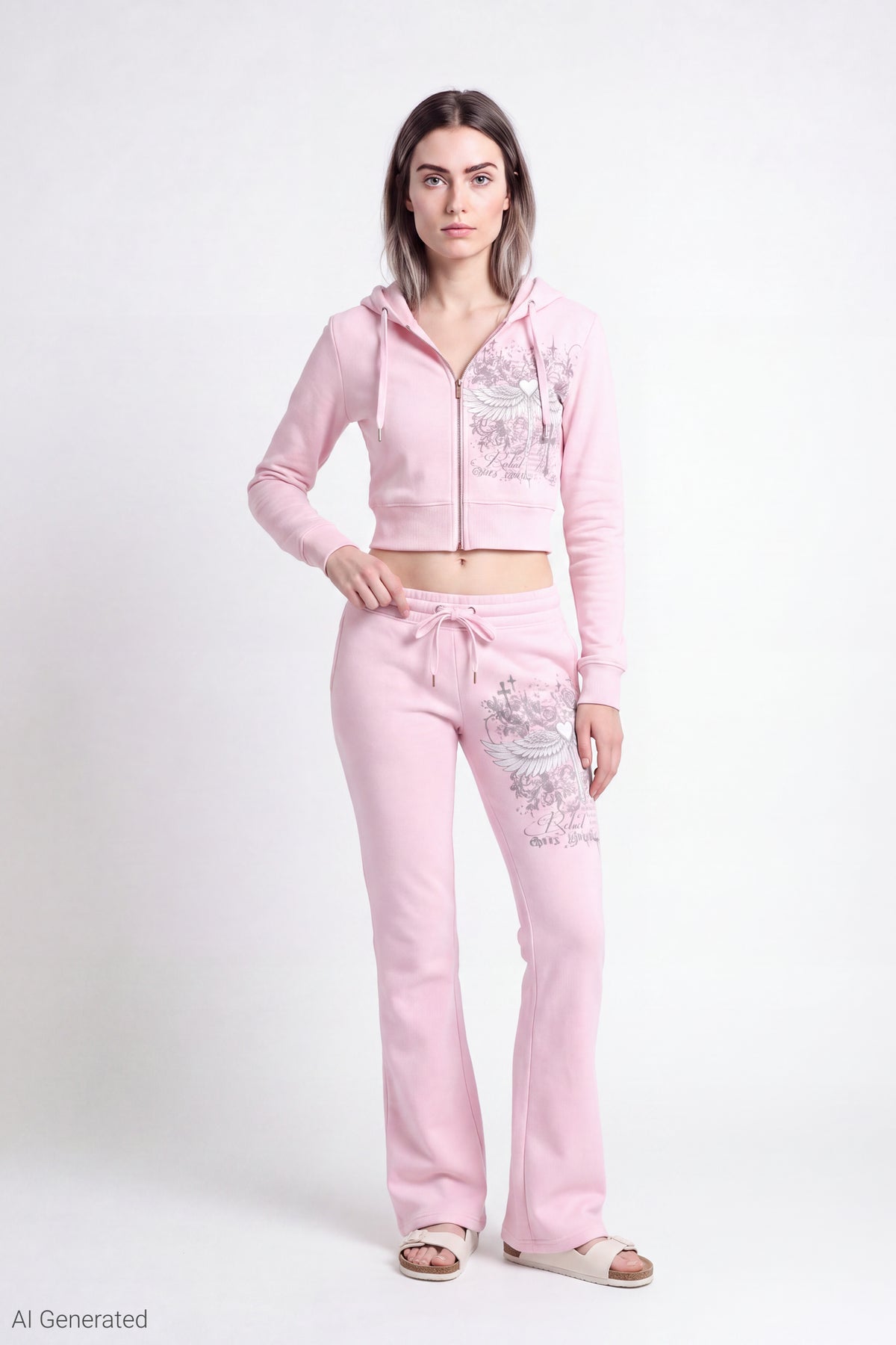 Alt View 2. Fleece Graphic Zip Hoodie - Light Pink