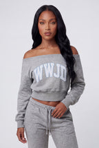 Fleece Graphic Off Shoulder Sweatshirt