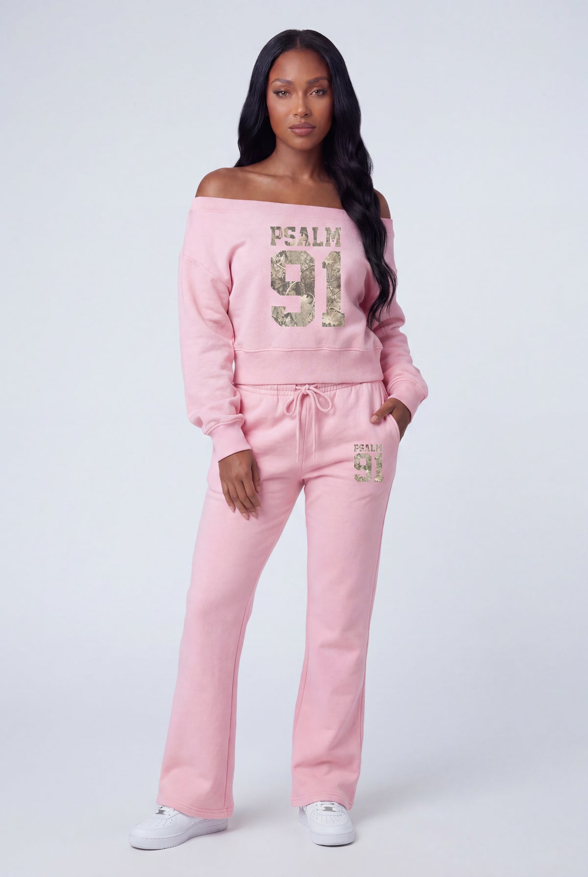 Alt View 2. Fleece Graphic Off Shoulder Sweatshirt - Pink