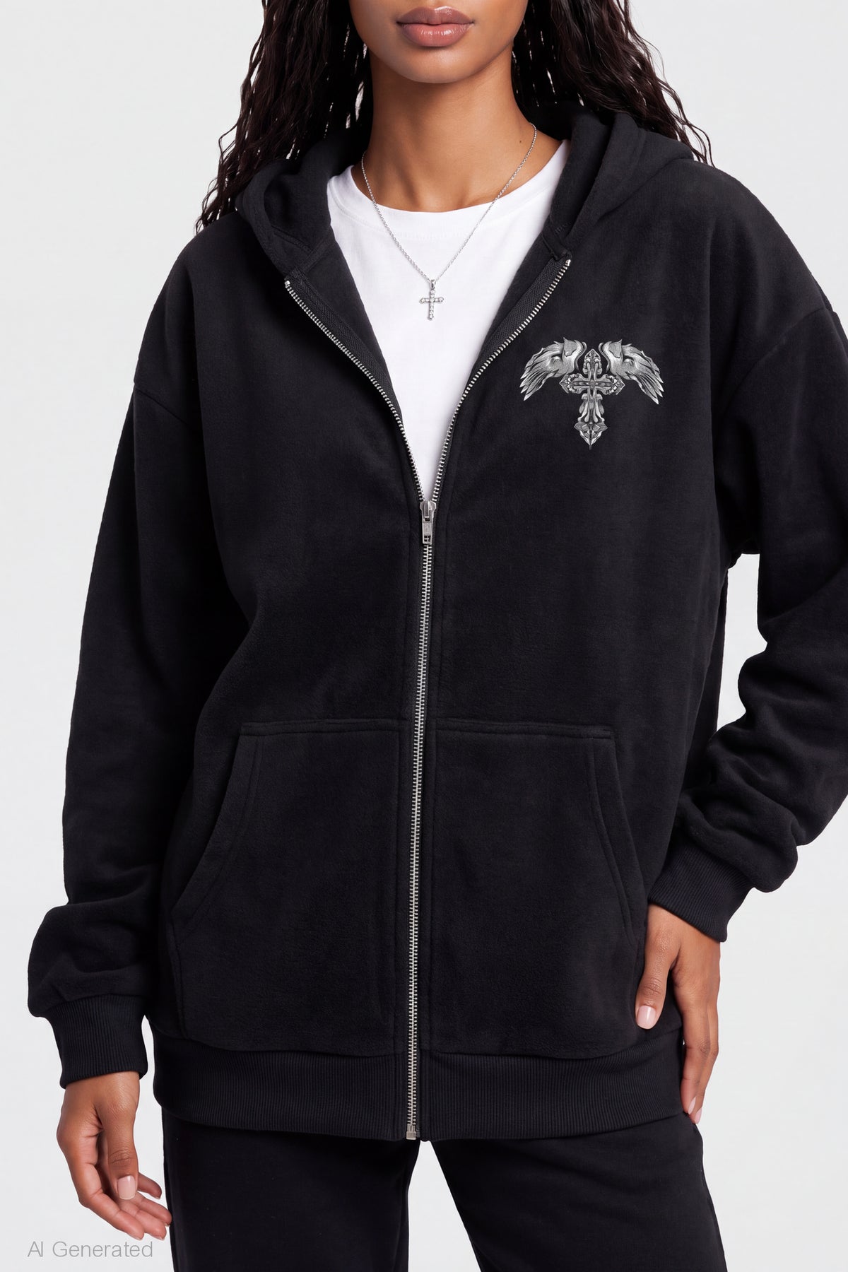 Alt View 4. Graphic Zip Hoodie - Black