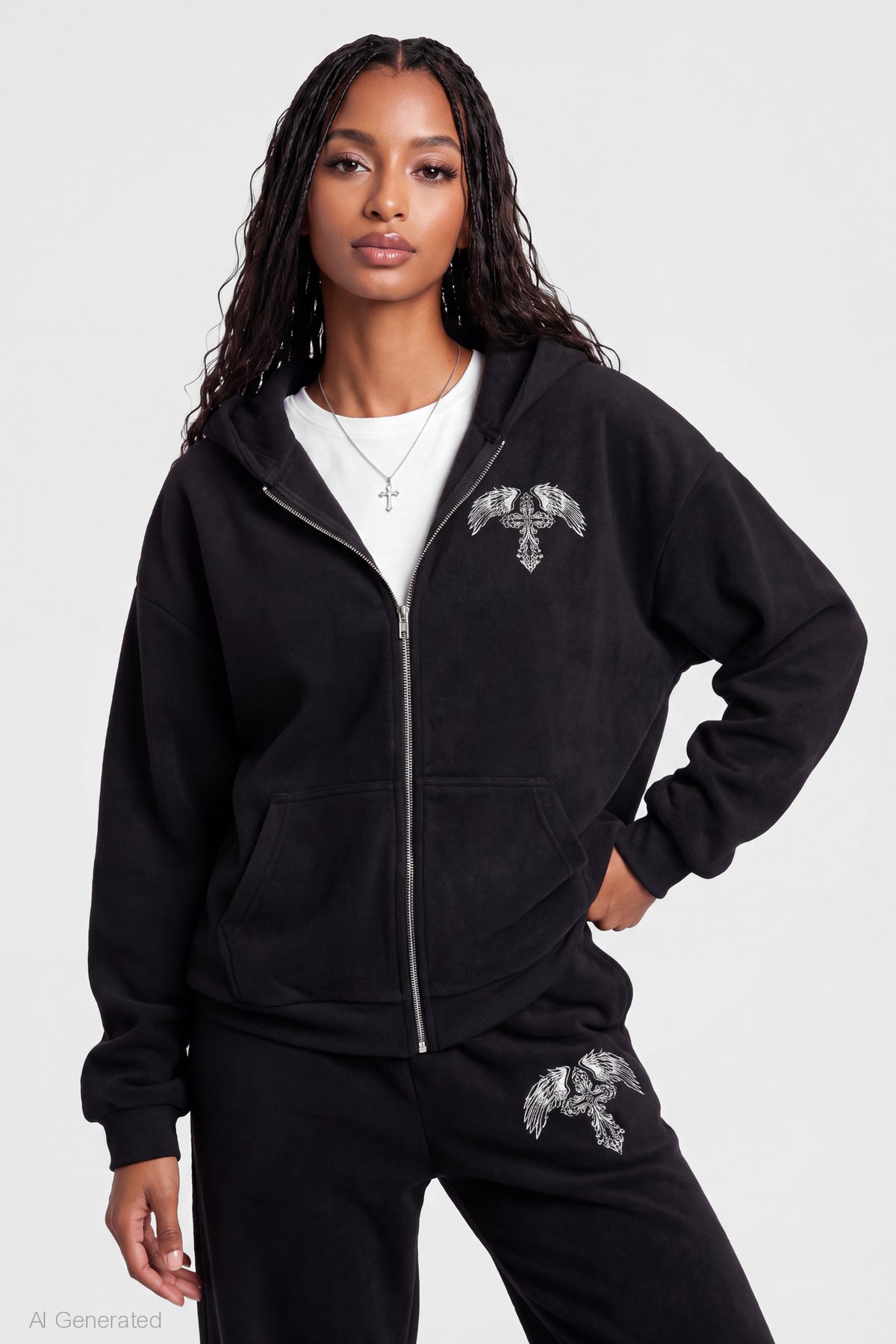 Alt View 2. Graphic Zip Hoodie - Black