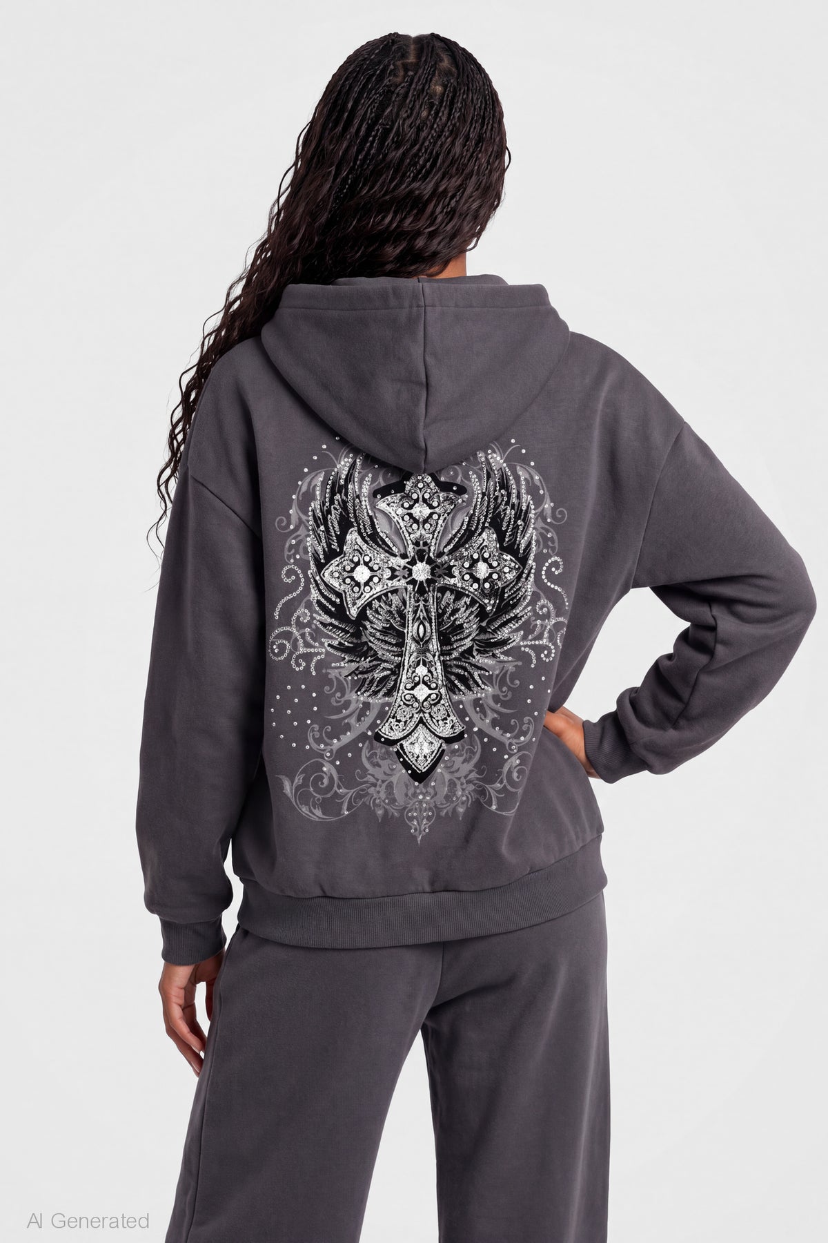 Alt View 2. Graphic Zip Hoodie - Charcoal