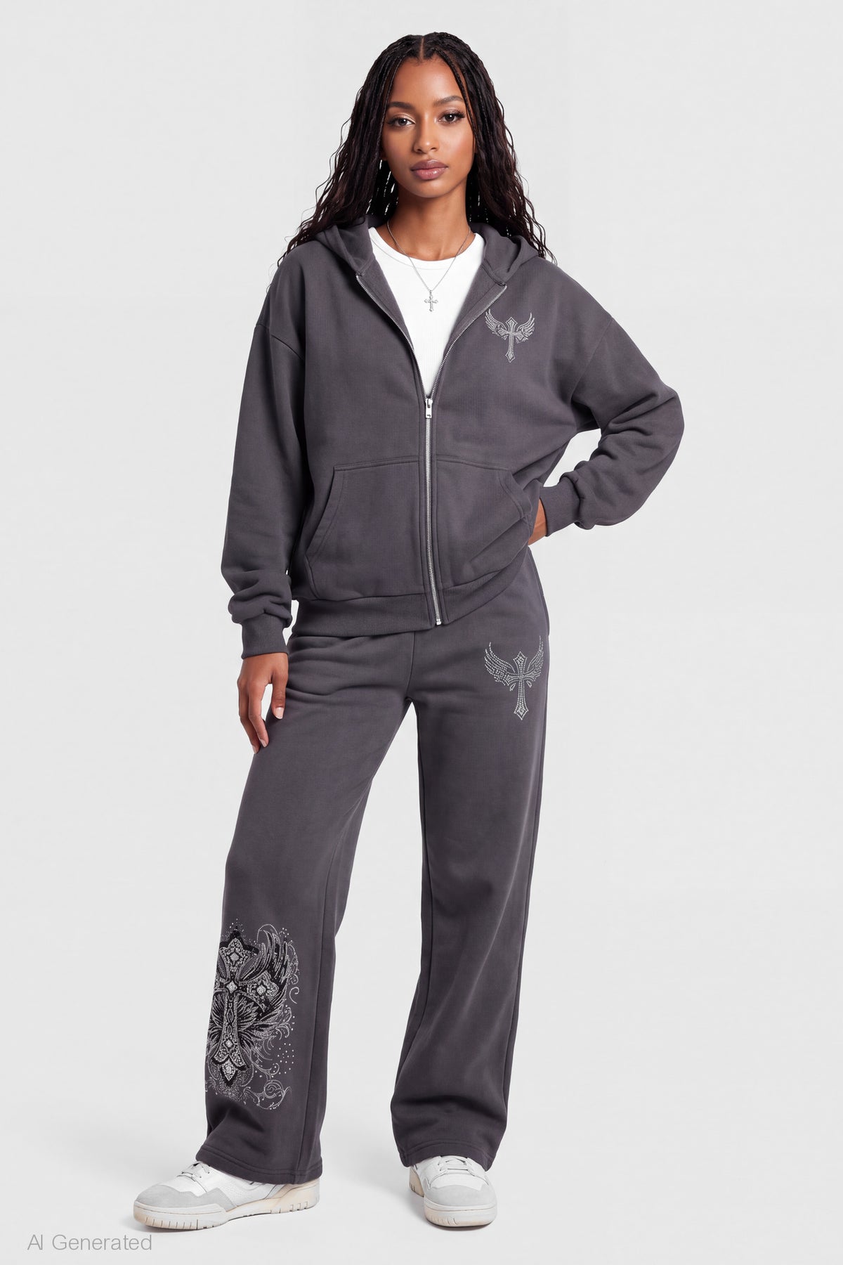 Alt View 3. Graphic Zip Hoodie - Charcoal