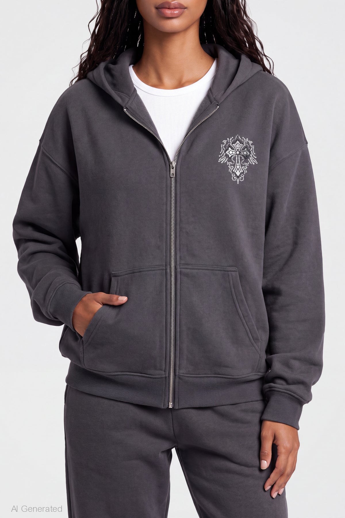 Alt View 4. Graphic Zip Hoodie - Charcoal