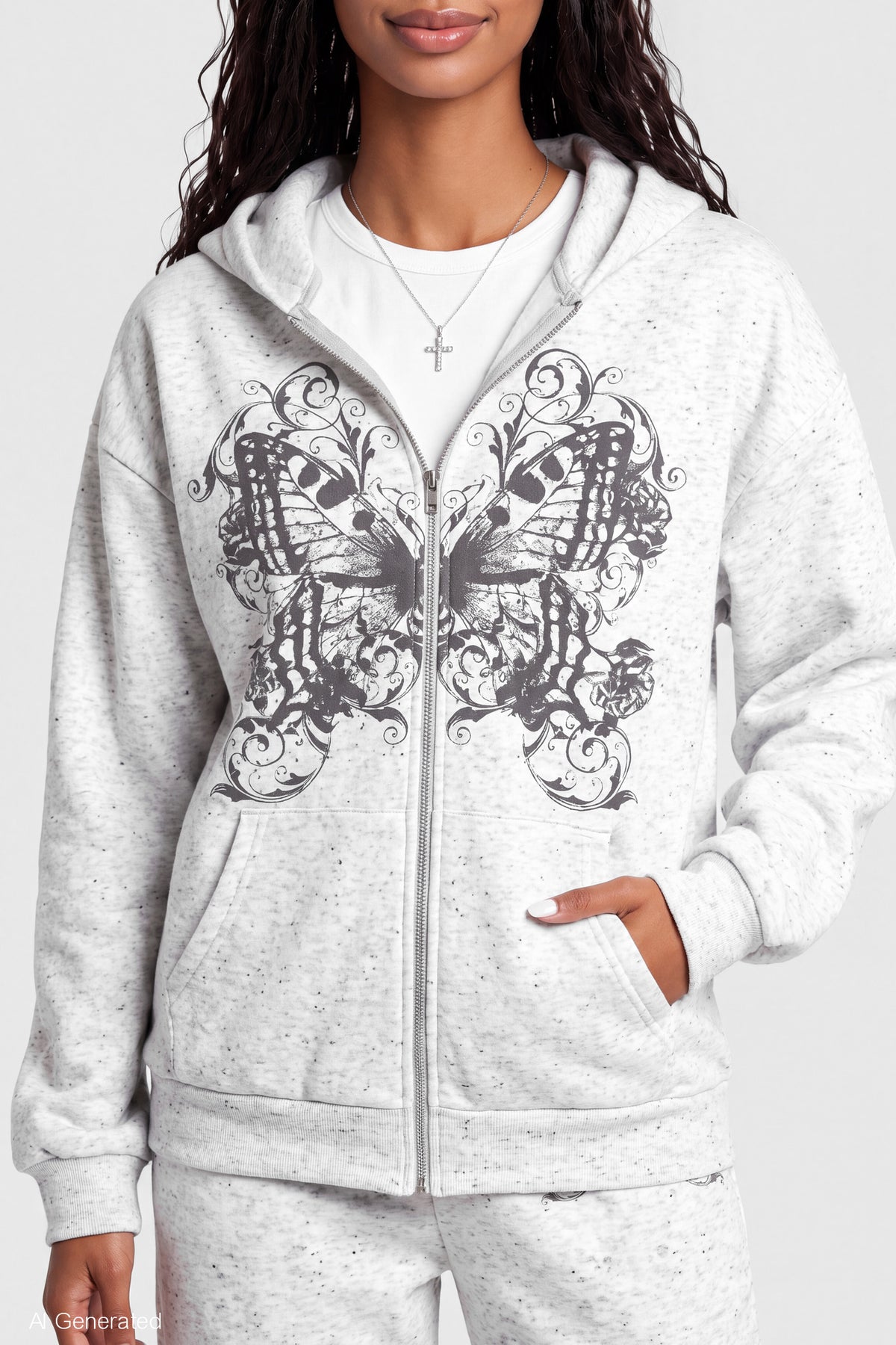 Alt View 4. Graphic Zip Hoodie - Light Grey