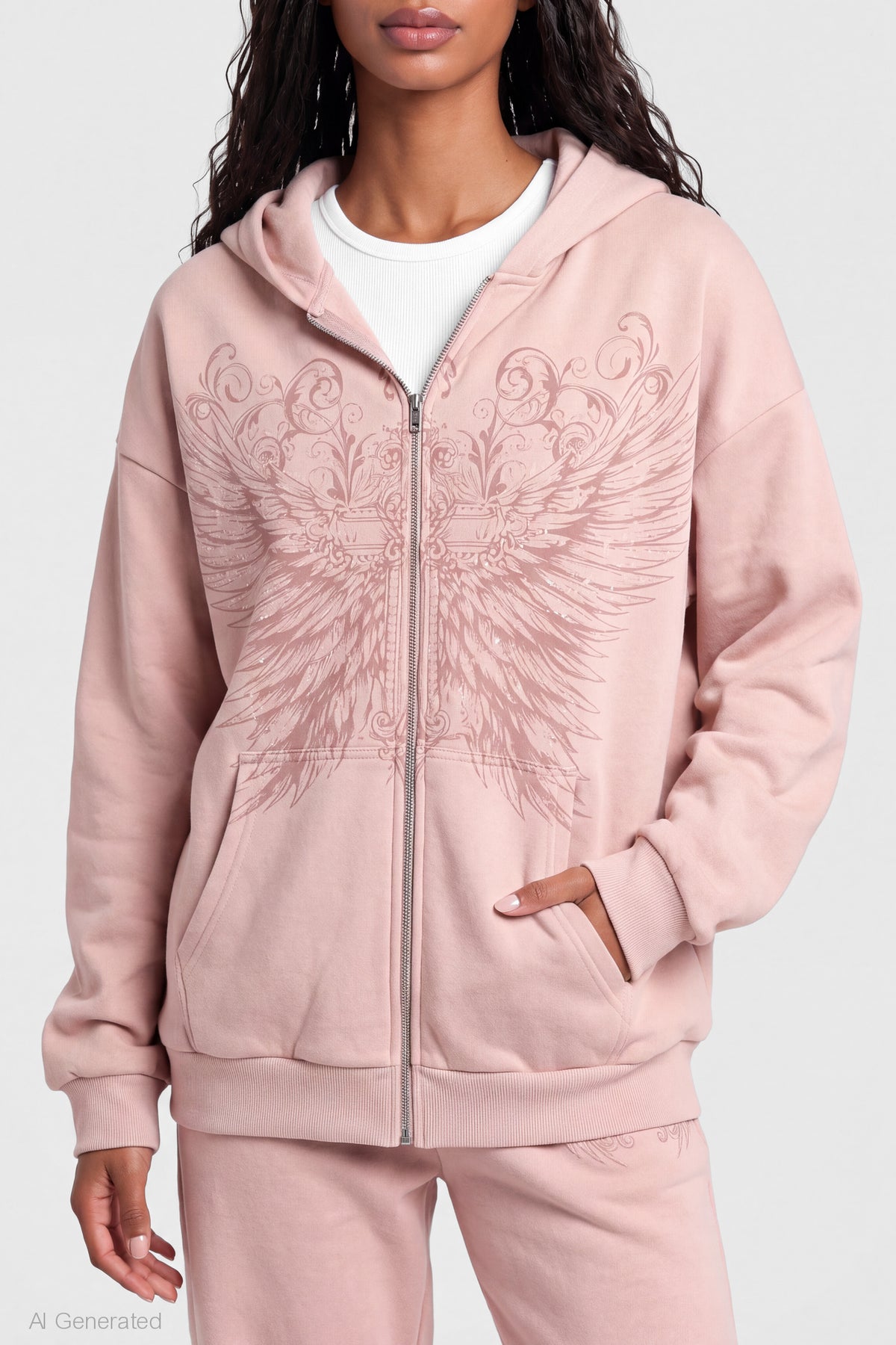 Alt View 4. Graphic Zip Hoodie - Cream