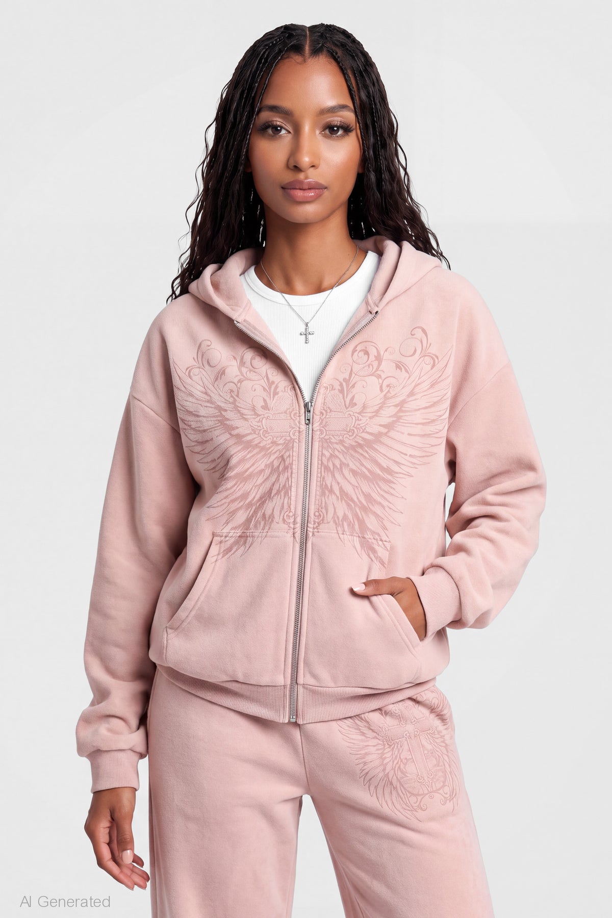 Graphic Zip Hoodie - Cream