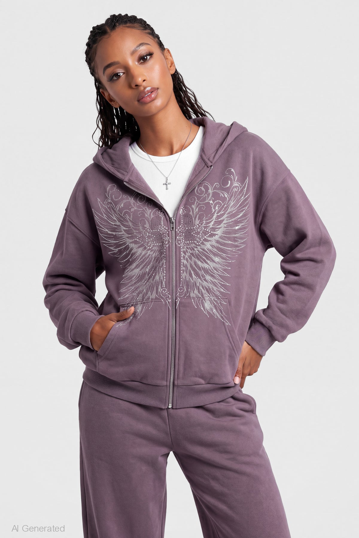 Graphic Zip Hoodie - Purple