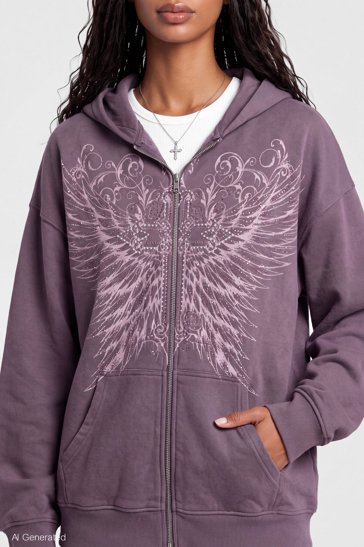 Alt View 4. Graphic Zip Hoodie - Purple