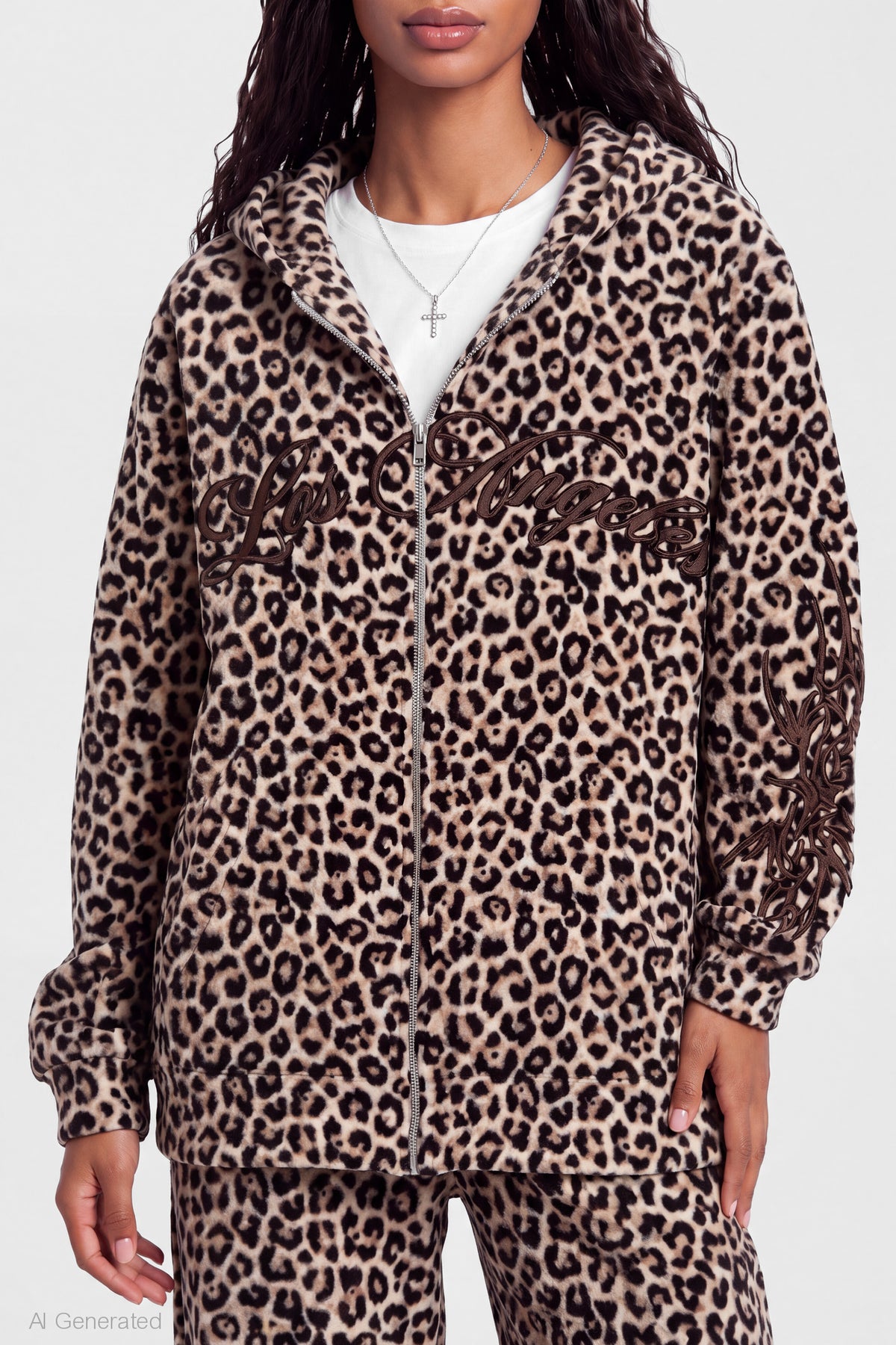 Alt View 4. Graphic Zip Hoodie - Leopard