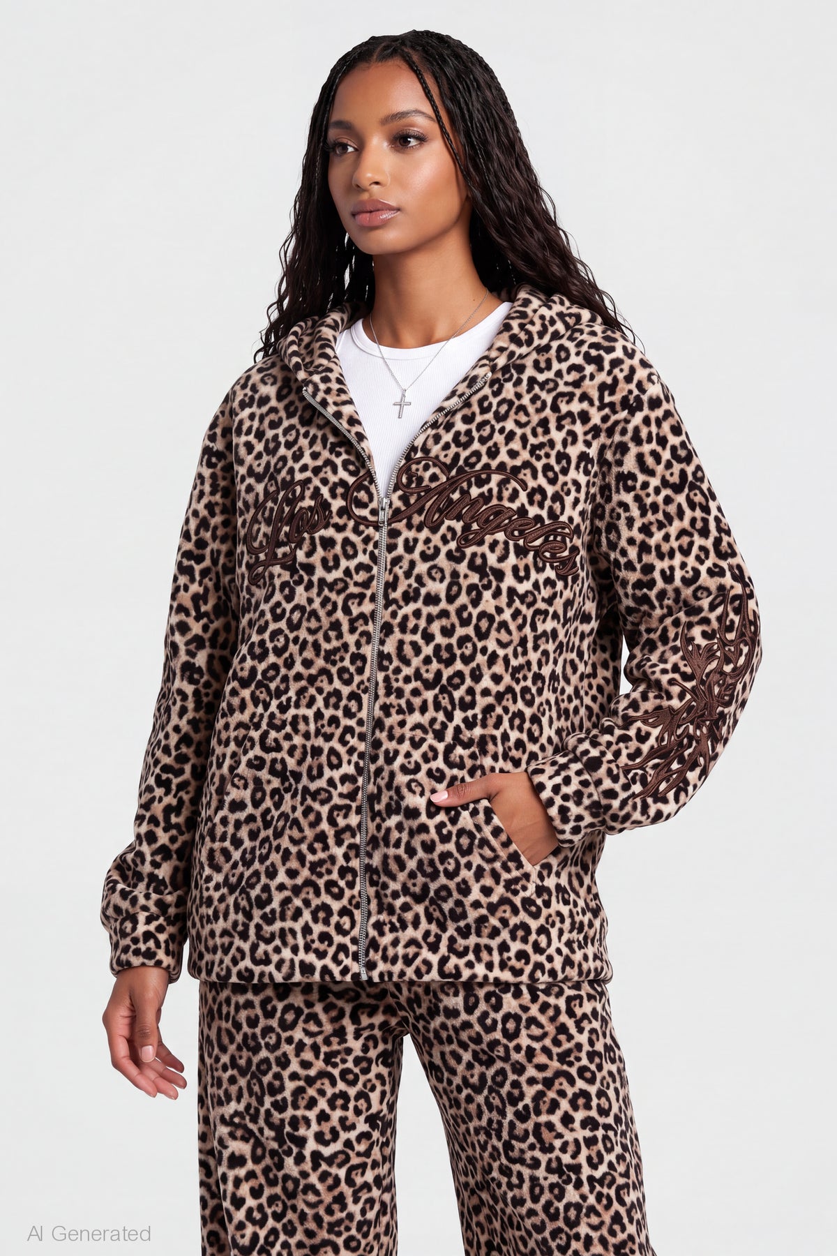 Graphic Zip Hoodie - Leopard