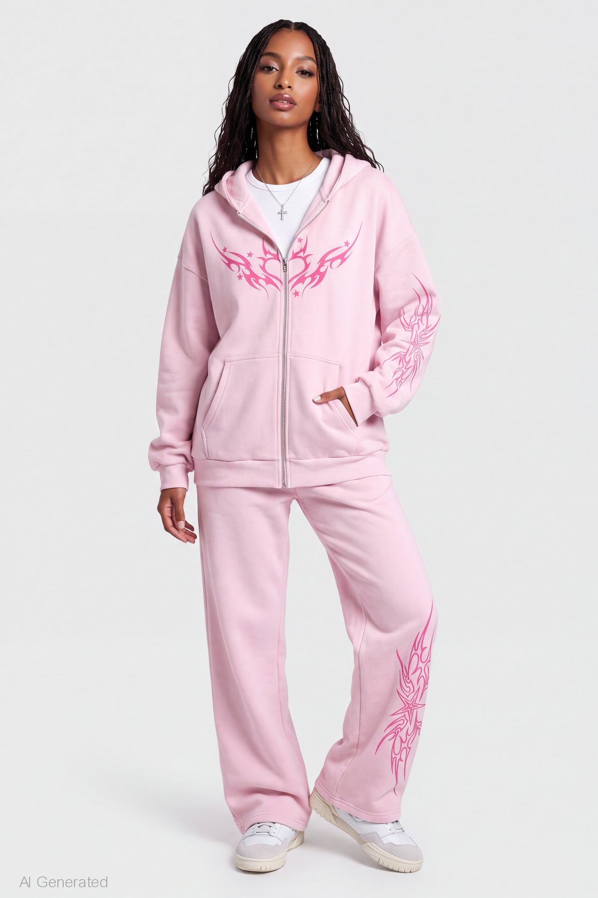 Alt View 3. Graphic Zip Hoodie - Pink