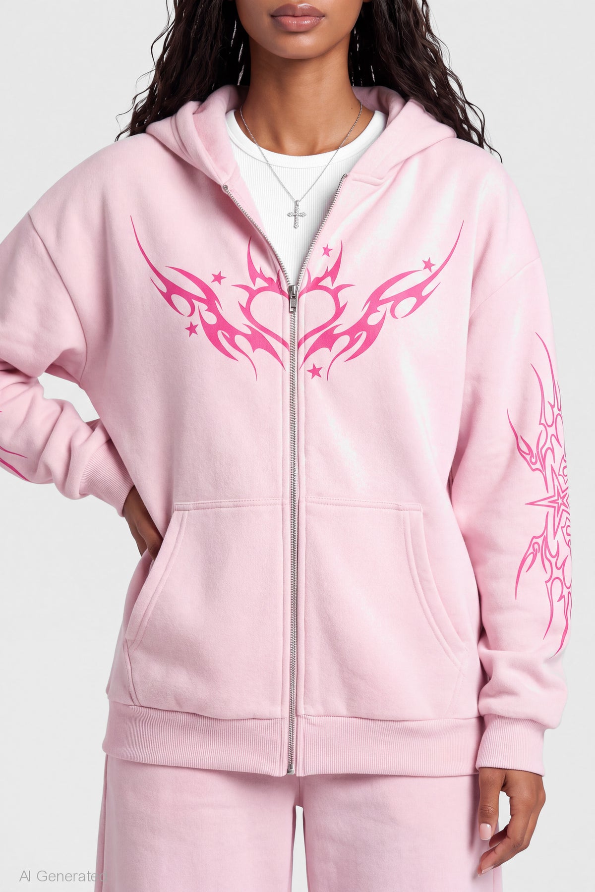 Alt View 4. Graphic Zip Hoodie - Pink